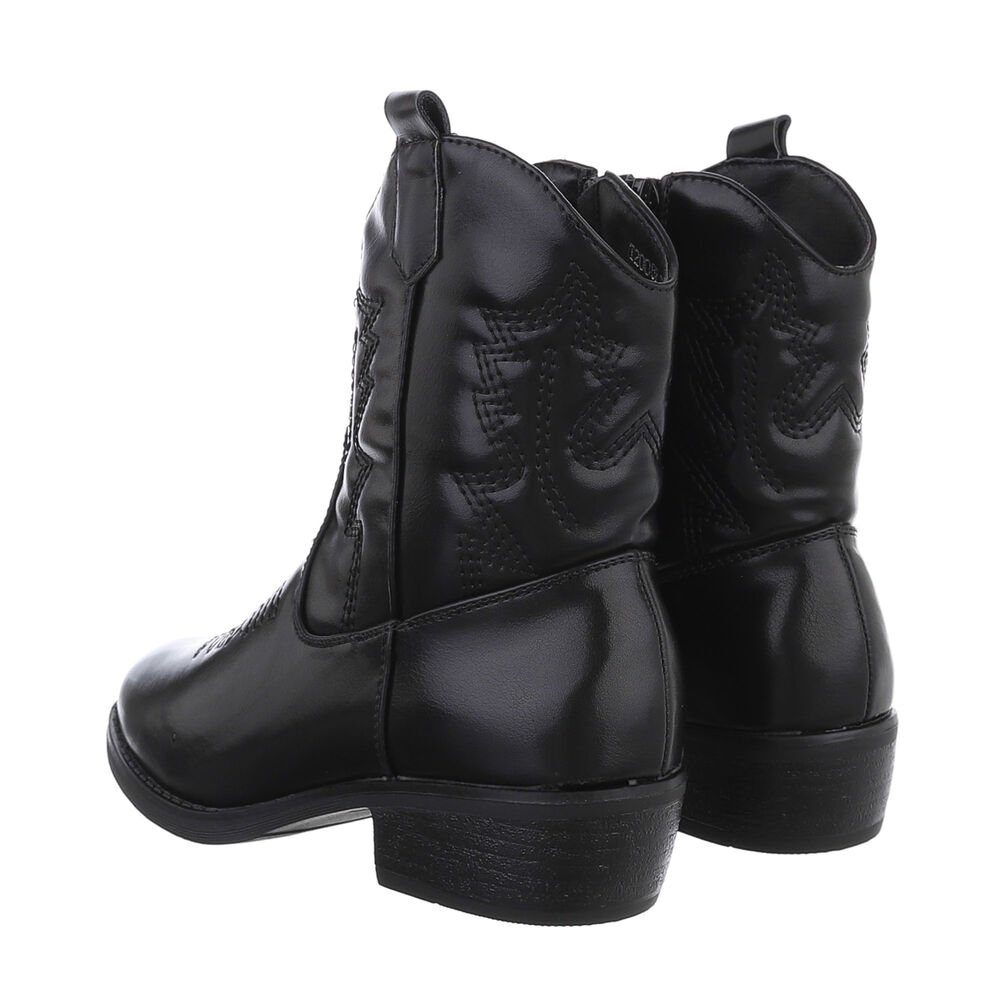 Ital-Design Kinder Cowboyboots Western Stiefelette Blockabsatz Stiefeletten in Schwarz