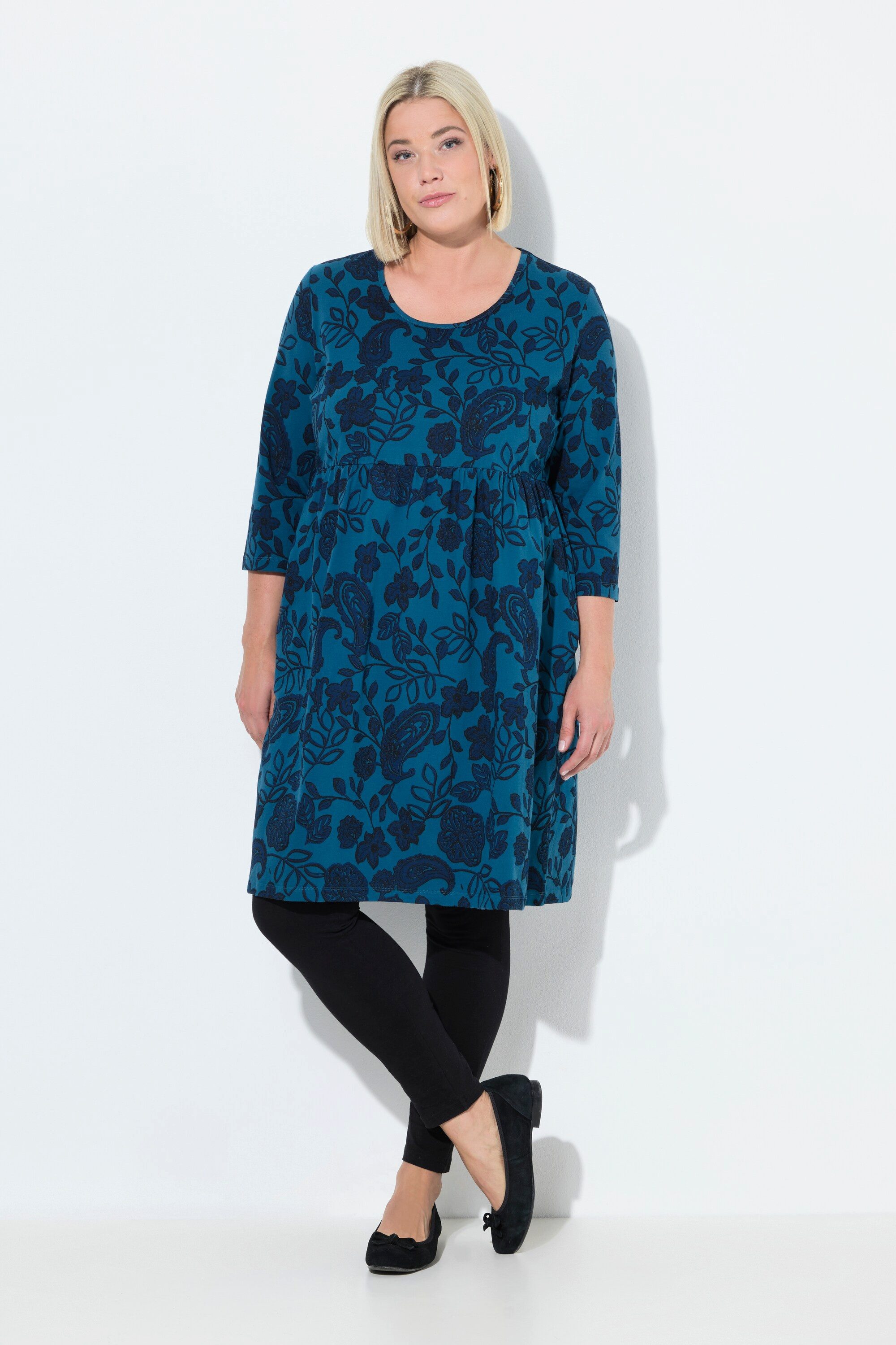 Ulla Popken Jerseykleid Jerseykleid Paisley A-Linie Rundhals 3/4-Arm günstig online kaufen