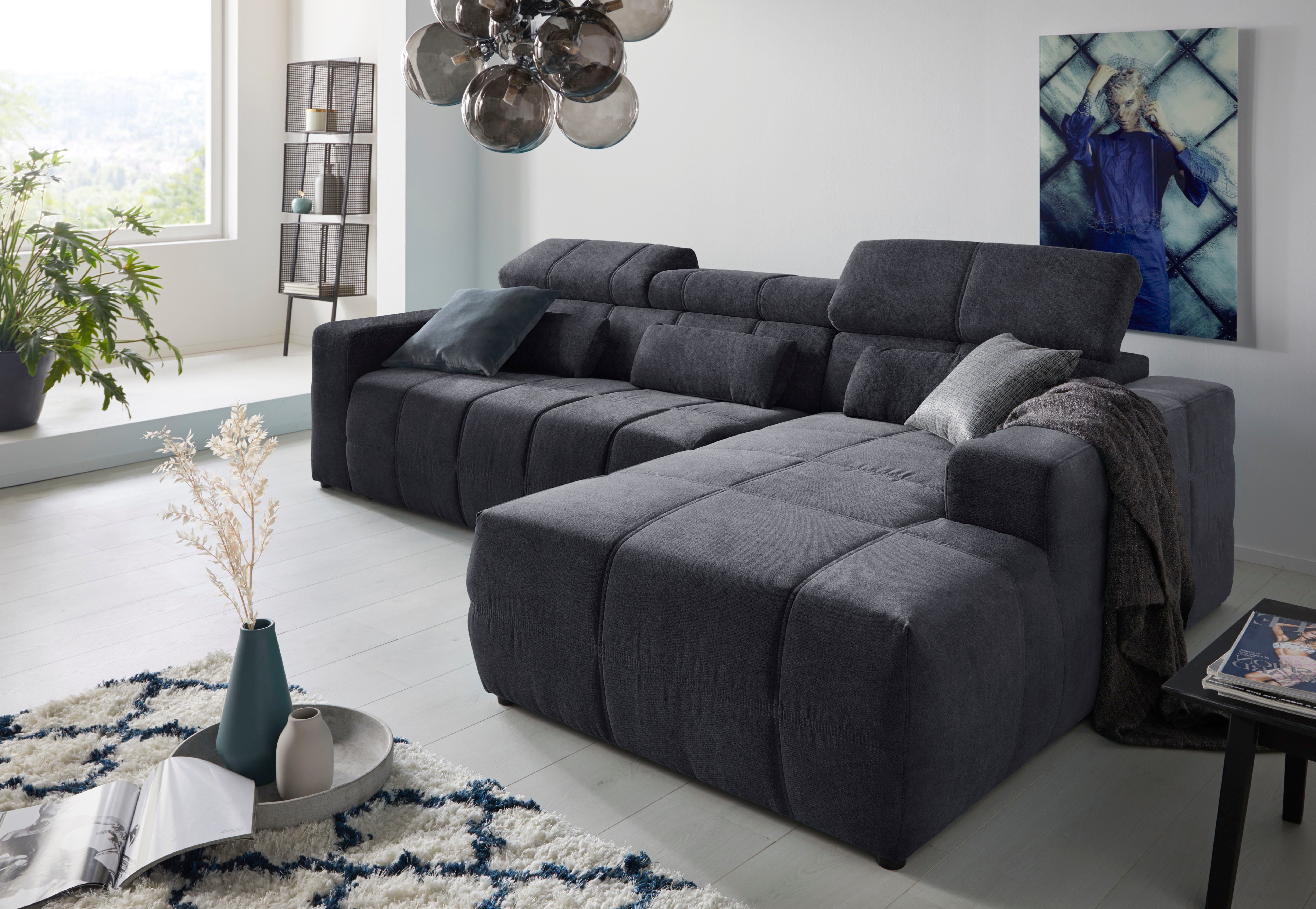 DOMO collection Ecksofa Brandon große Ausführung B/T/H: 289/177/80 cm, auch in Leder und Cord, mit Kopfteilverstellung, wahlweise Sitztiefenverstellung, L-Form