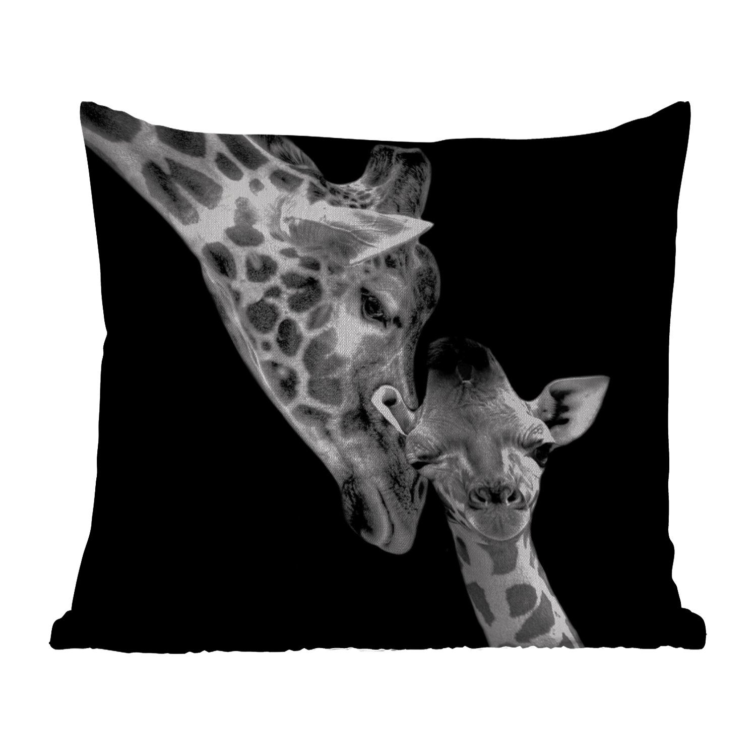 MuchoWow Dekokissen Porträt - Giraffe - Tiere - Schwarz - Weiß, Kissenbezüge, Kissenhülle, Dekokissen, Dekokissenbezug, Outdoor