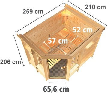 Karibu Sauna Riosa, BxTxH: 259 x 210 x 206 cm, 40 mm, (Set) 9-kW-Bio-Ofen mit externer Steuerung