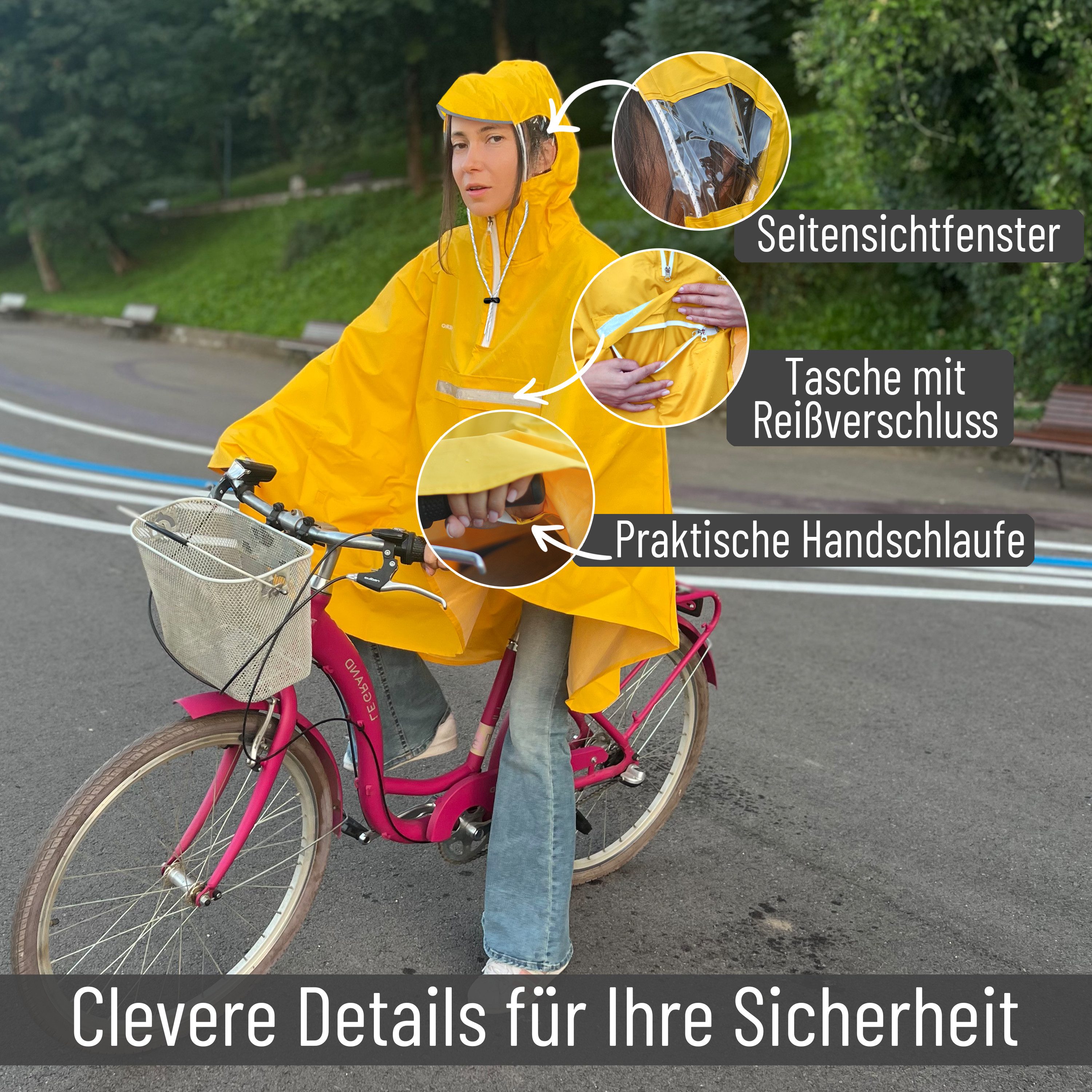 CYCLEHERO Regenponcho CYCLEHERO Fahrrad Regenponcho mit Reflektoren, wasserdicht, Gelb, Gr. (1-St., M) Reflektoren, Sichtfenster, Handschlaufen, Regenfänger