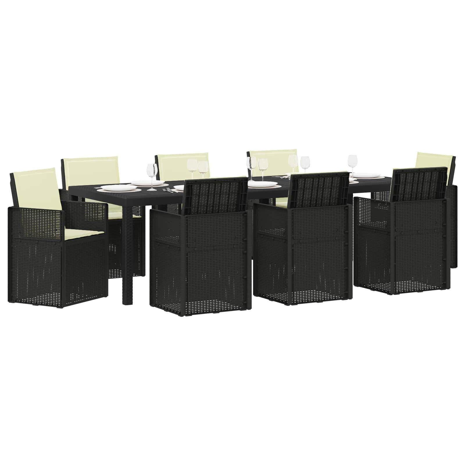 vidaXL Gartenlounge-Set Garten Essgruppe mit Kissen 9 pcs Anthrazit und Creme PP, (9-tlg)