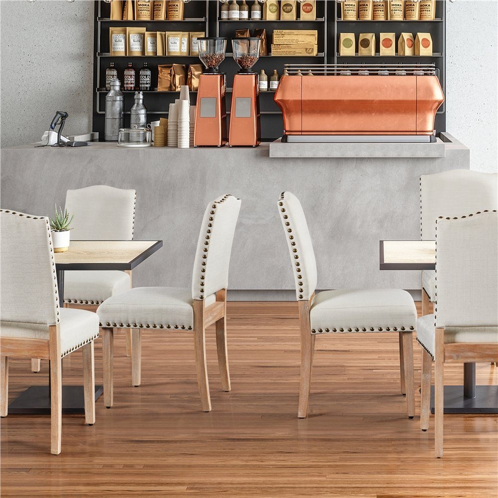 Stühle Yaheetech Küchenstuhl Modern beige gepolstert, Polsterstuhl bequemer Esszimmerstuhl,