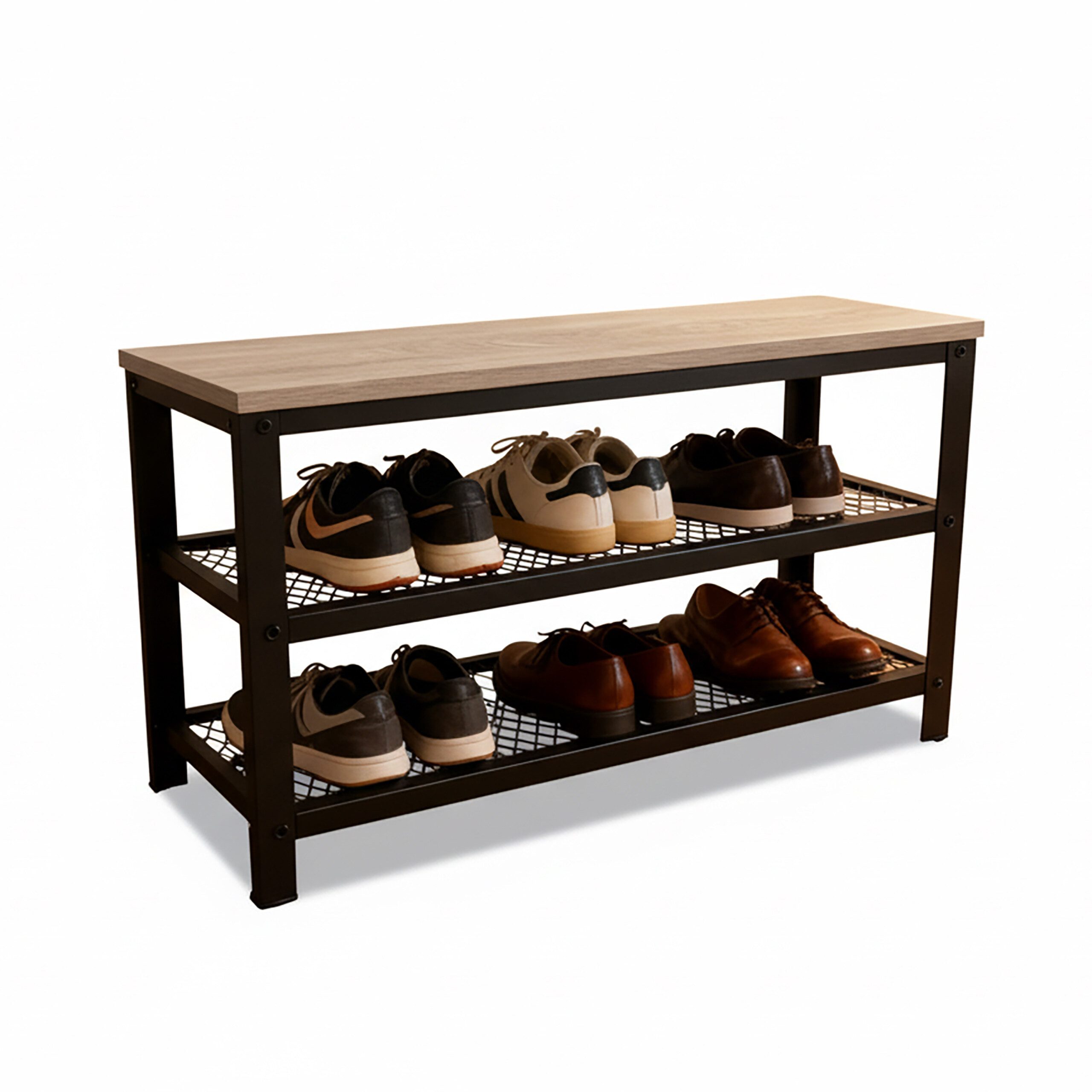 relaxdays Schuhregal Schuhbank mit 2 Schuhablagen, 1-tlg., Schwarz-Grau, L