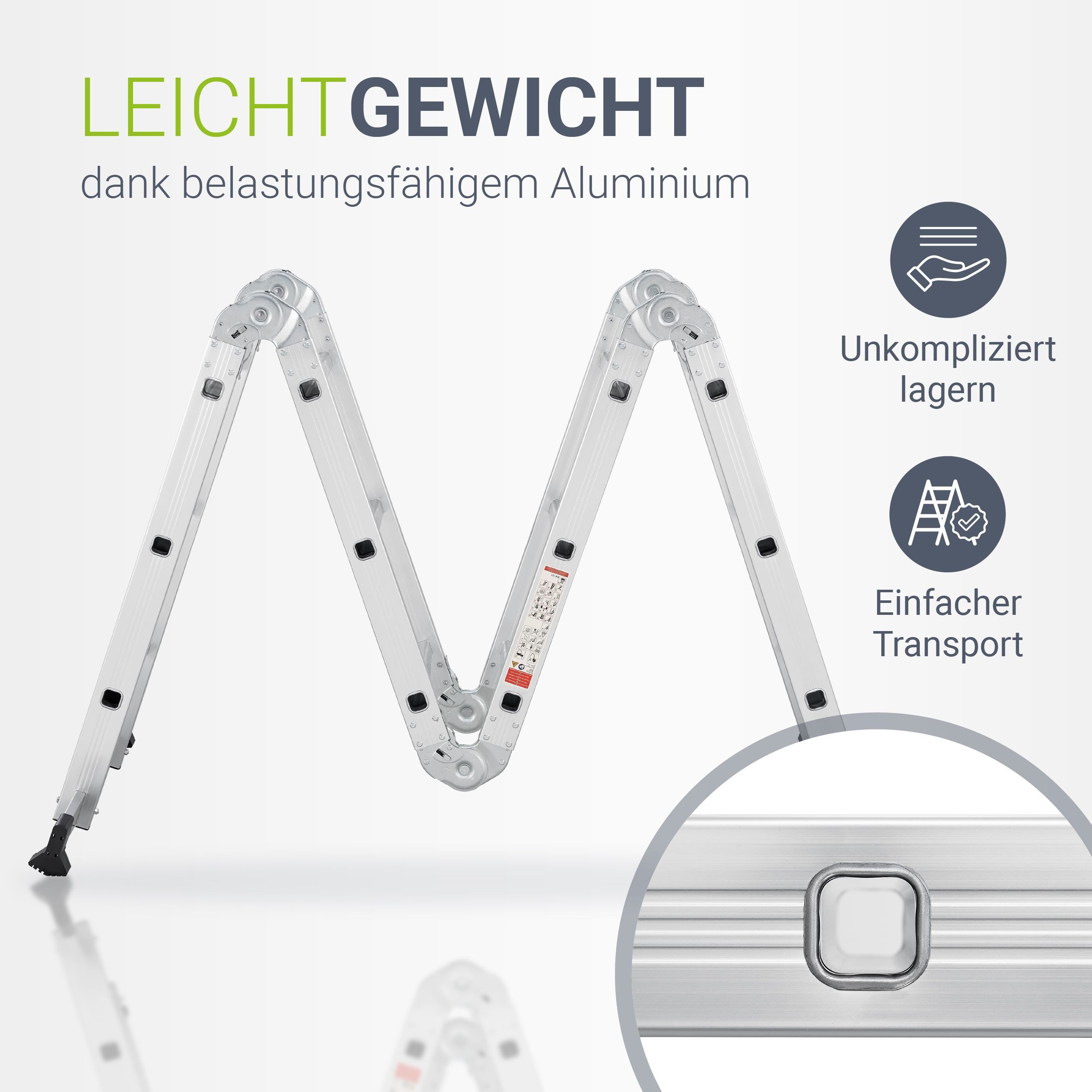 Juskys Vielzweckleiter Multifunktionsleiter, gummierte Standfüße, Gelenksystem, rutschfeste Trittfläche