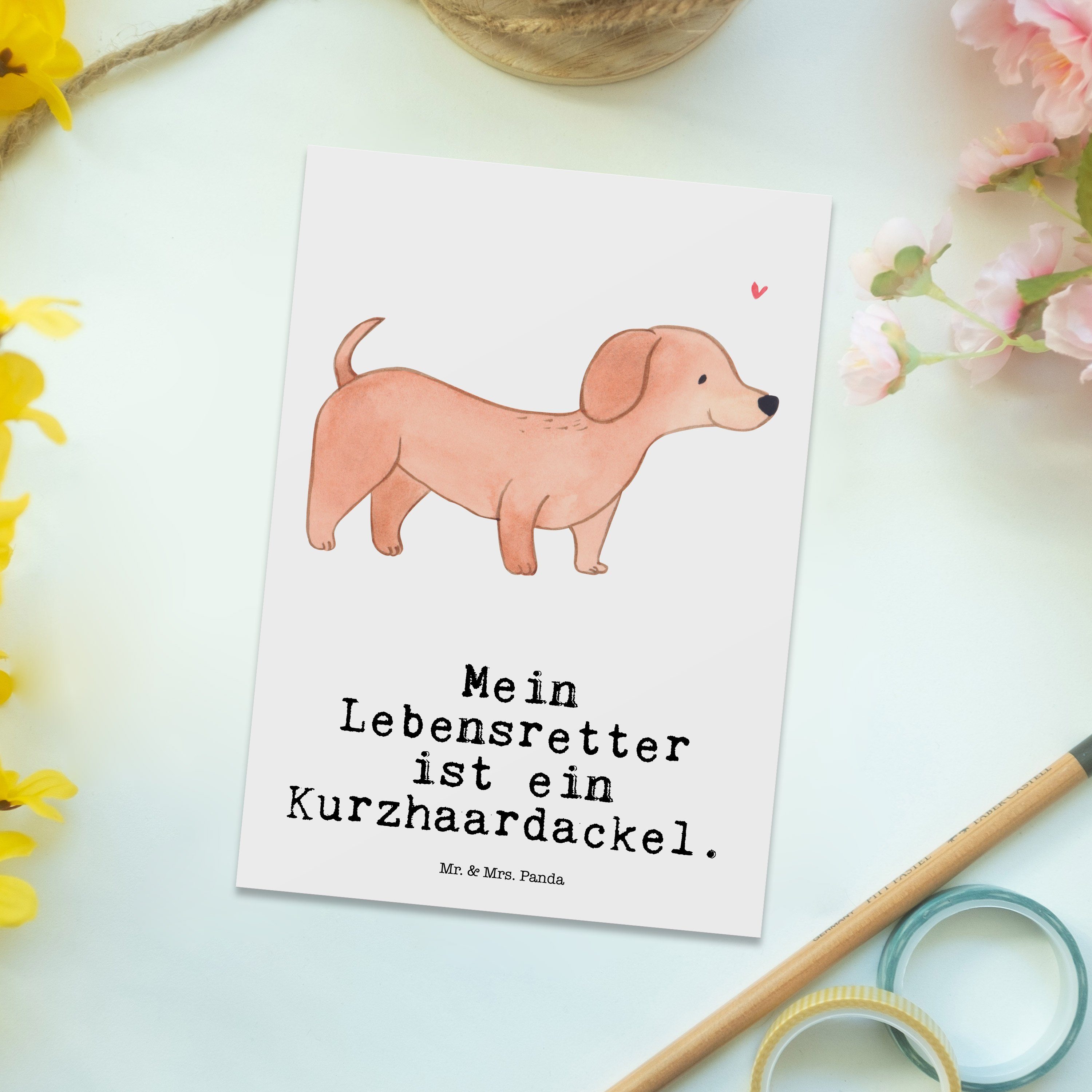 Mrs. Mr. - - Geschenk, Geburtstagskart Dackel Weiß Panda Kurzhaardackel Postkarte Lebensretter &