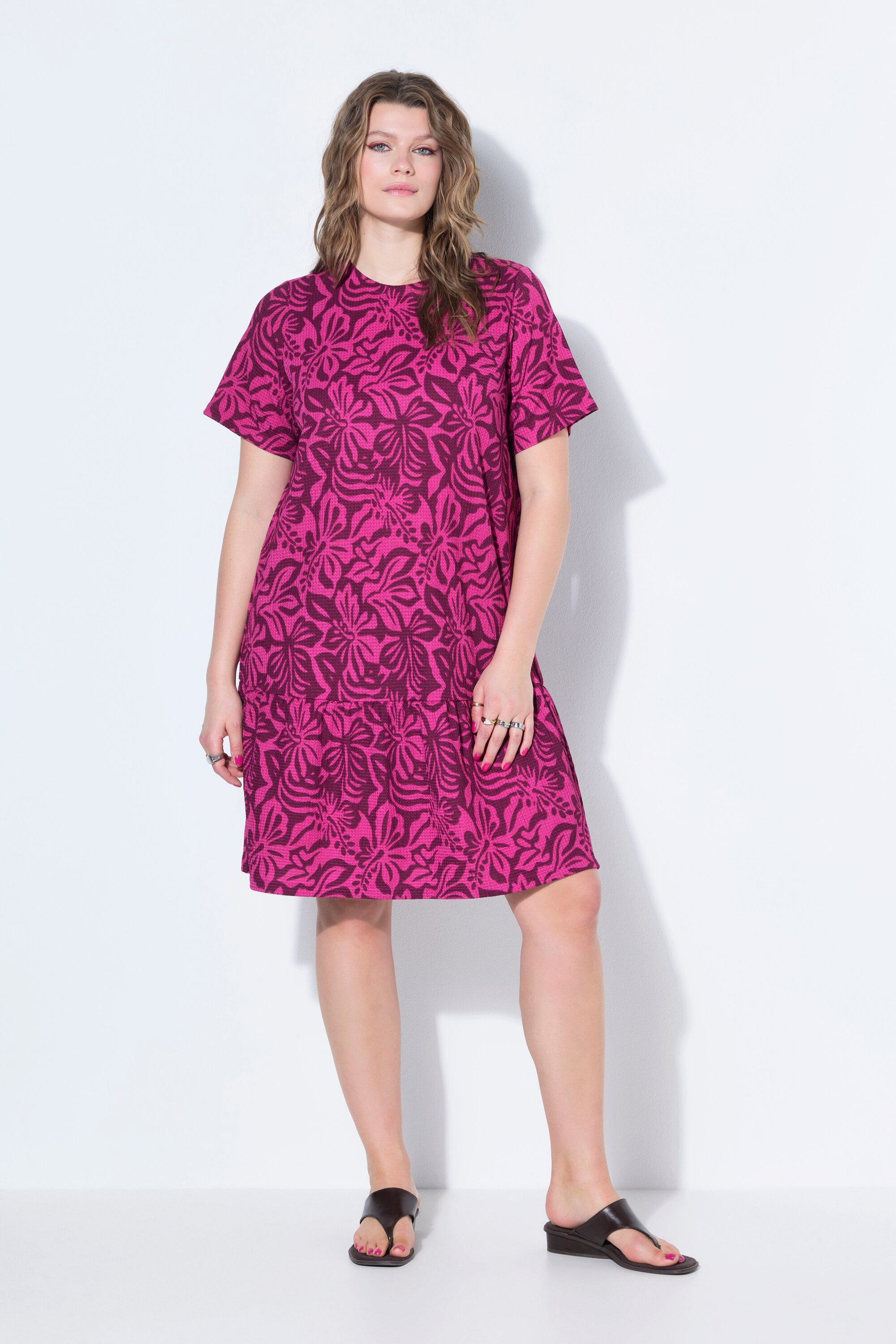 Studio Untold Jerseykleid Kleid A-Shape Flower-Print weiter Halbarm