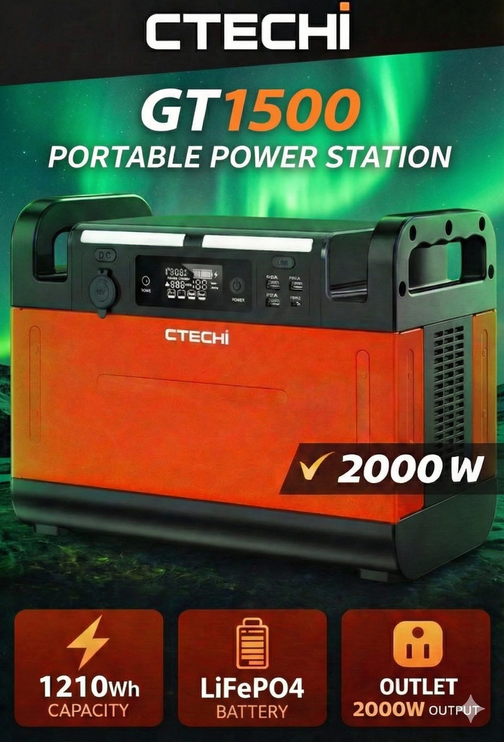 CTECHi GT1500 2000Watt 1210Wh Kapazität Solar Generator Powerstation Powerstation