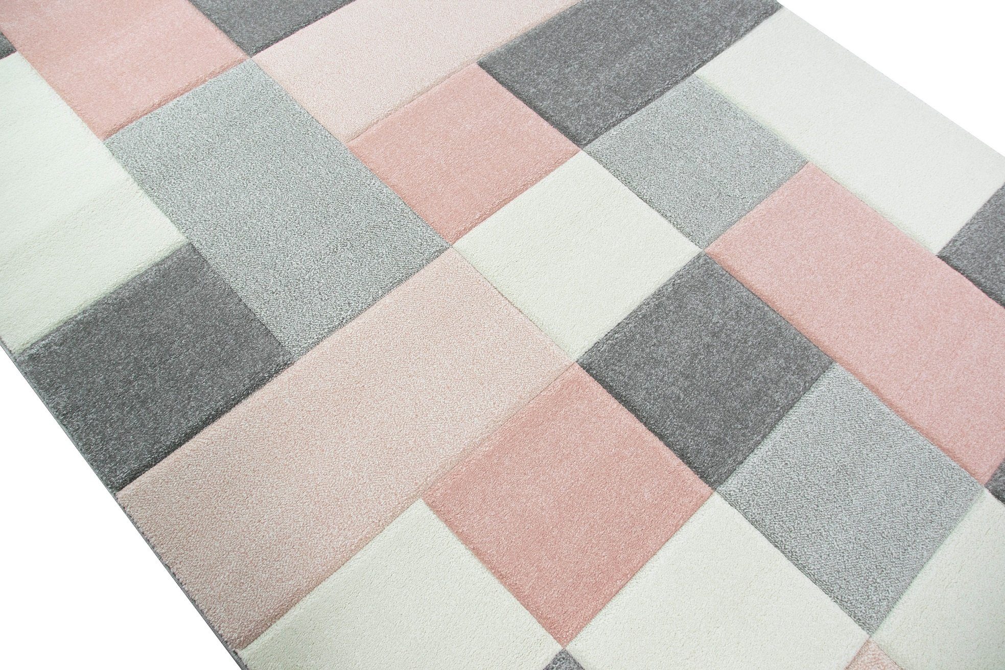 TeppichHome24 Teppich Moderner Teppich mit Karo Muster in Rosa Grau Creme, günstig online kaufen