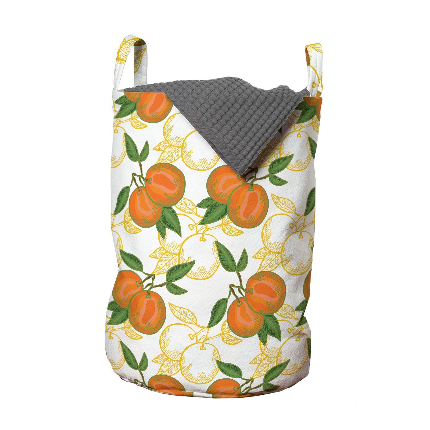 Abakuhaus Wäschesäckchen Wäschekorb mit Griffen Kordelzugverschluss für Waschsalons, Obst Von Hand gezeichnete Orangen-Muster