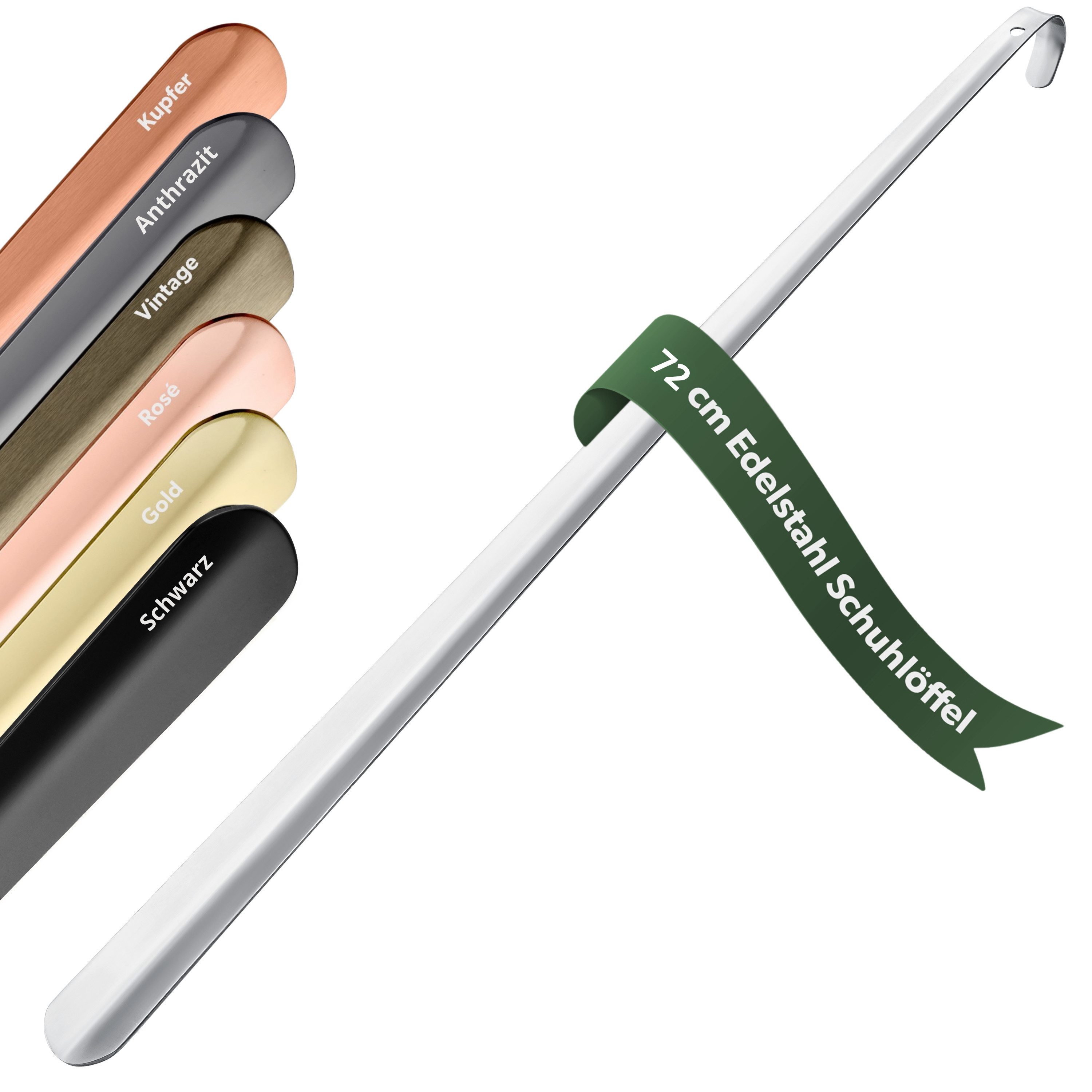 JK Trade Schuhlöffel 72cm Edelstahl poliert (1-tlg., extra lang & stabil), Metall Schuhanzieher lang zum Stehen, Aufhängbar, 2mm Extra Stabil