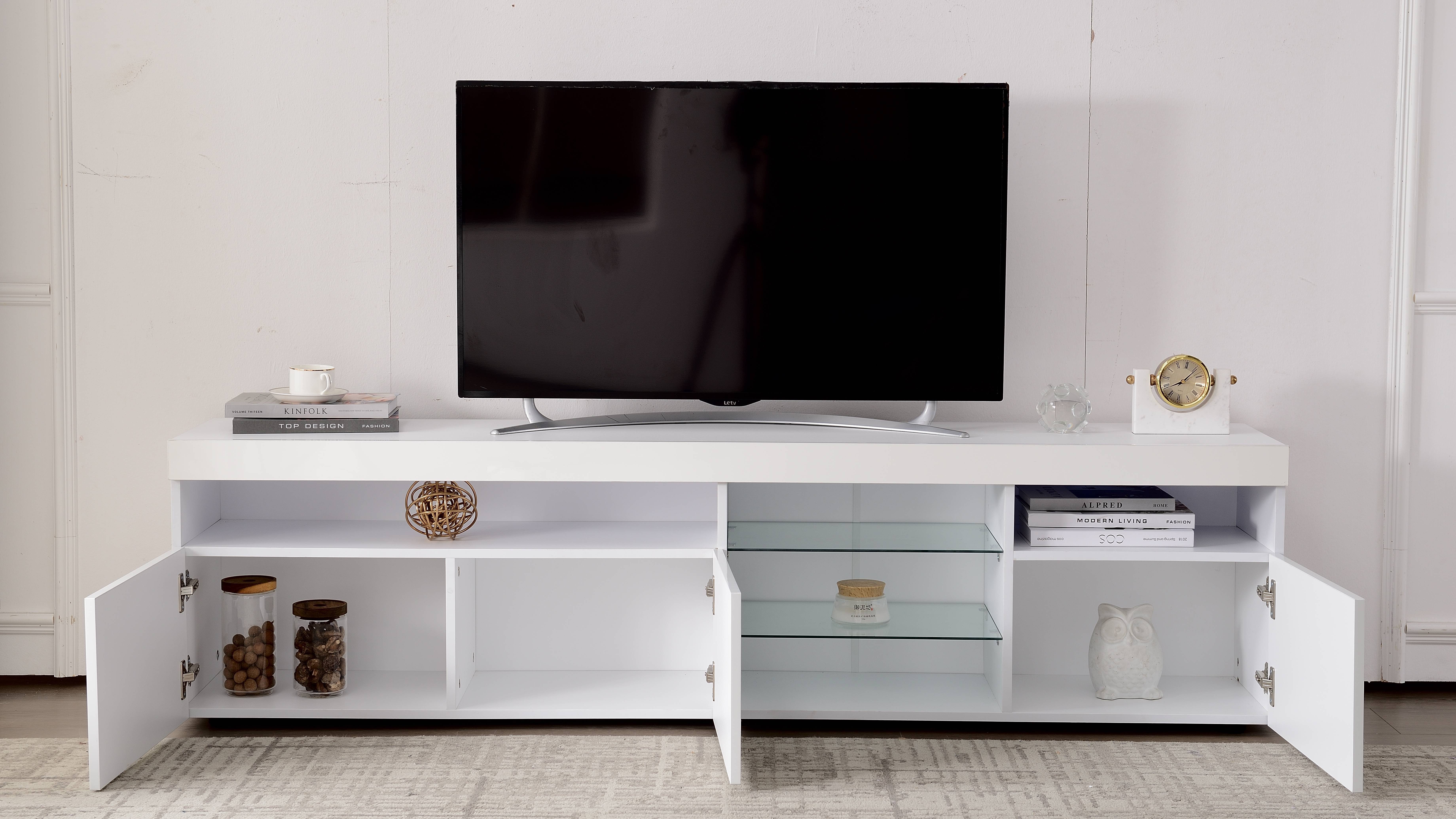 Lowboard (1 St), TV-Schrank Fernsehtisch mit 16 Led Farben Beleuchtung, Glasablage, 3 Türen, Breite 180 cm