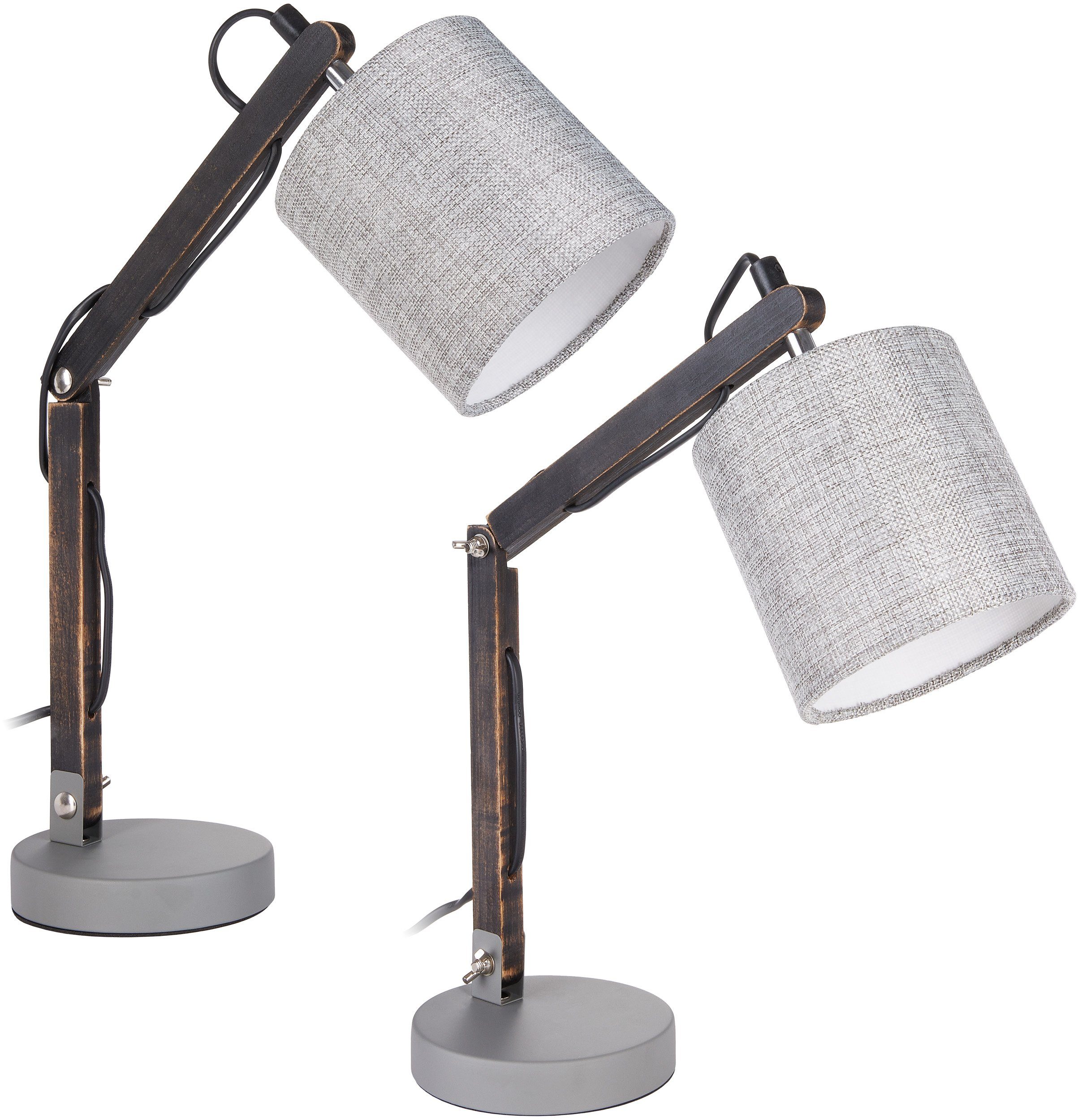 BRUBAKER Schreibtischlampe 2er Grau Leselampen, Tischleuchten Schwarz Tischlampe, bis Set 52 ohne Leuchtmittel, Höhe, verstellbare Nachttischlampe und cm