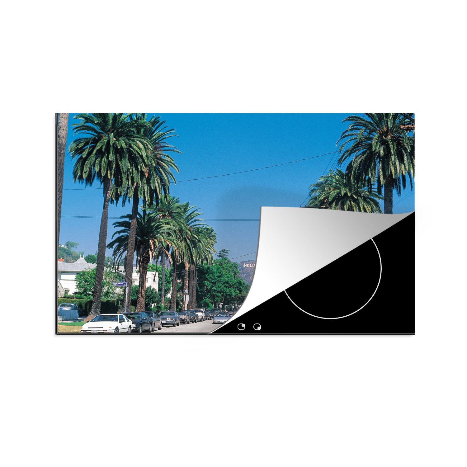 MuchoWow Herdblende-/Abdeckplatte Palmen in Hollywood, Vinyl, (1 tlg), 81x52 cm, Induktionskochfeld Schutz für die küche, Ceranfeldabdeckung