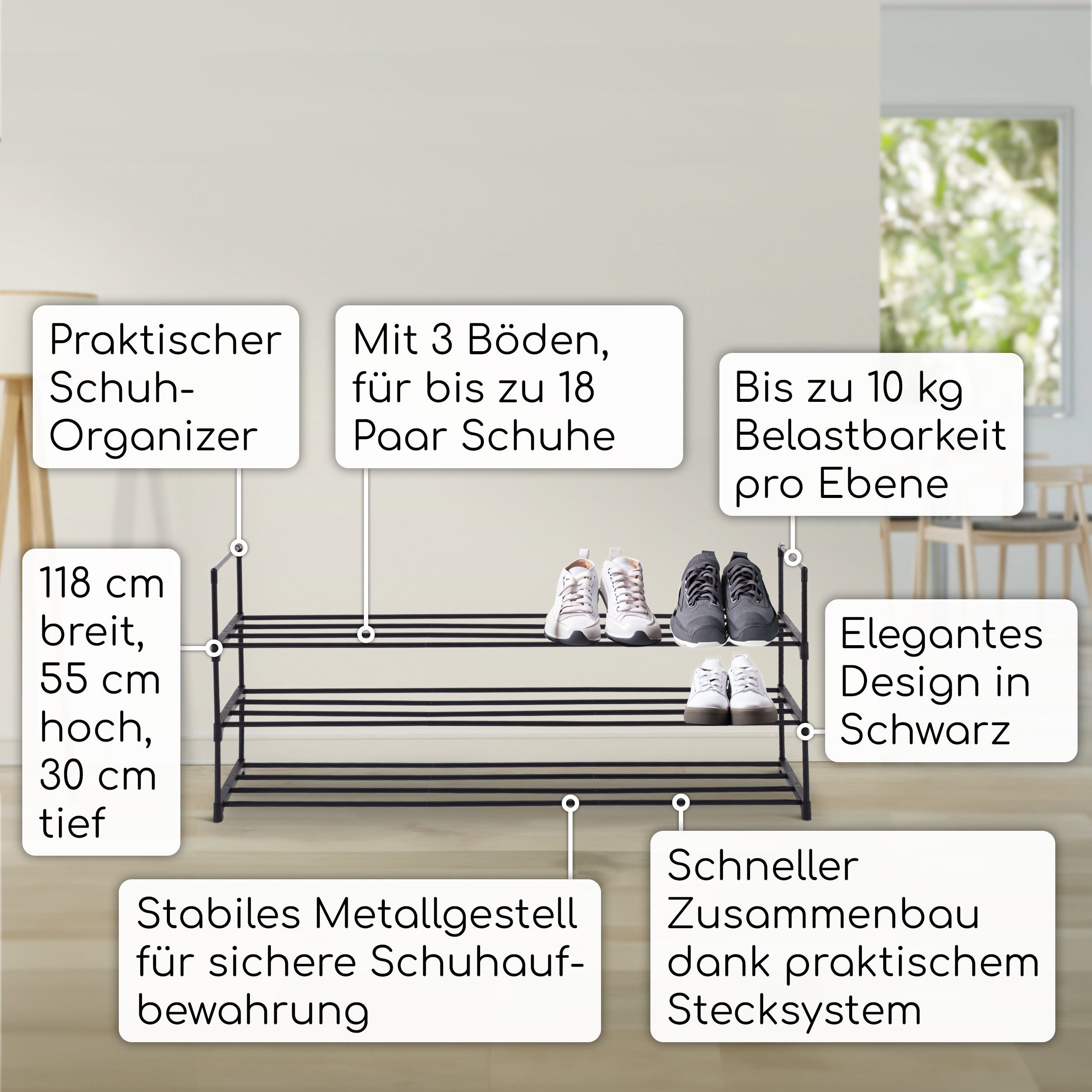 Raburg Schuhregal Schuhständer, Metall, praktischer Schuh-Organizer, Schwarz, Easy-Shoe, platzsparende Schuhaufbewahrung, für Flur, Wohnzimmer, Schlafzimmer