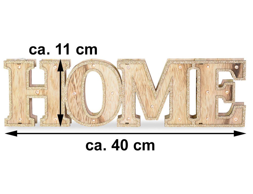 3D (1 LED & 40 Buchstaben RIFFELMACHER Deko-Schriftzug 74454, WEINBERGER Gold Holz Dekoration x Timer St) mit Beleuchtung HOME 11 Dekoaufsteller cm - und
