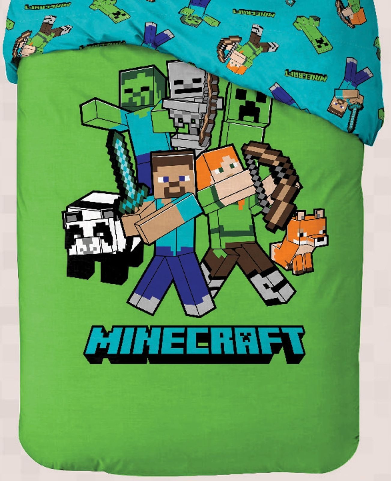 BrandMac Bettwäsche Minecraft "Classic Crew" Wende-Bettwäsche-Set, Gaming 135x200 & 80x80, Baumwolle, 100% Baumwolle