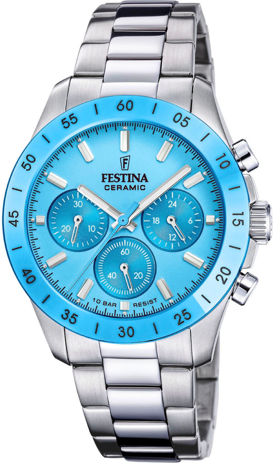 Festina Chronograph Ceramic F20693/3, Quarzuhr, Armbanduhr, Damen, Herren, Edelstahlarmband, Keramiklünette