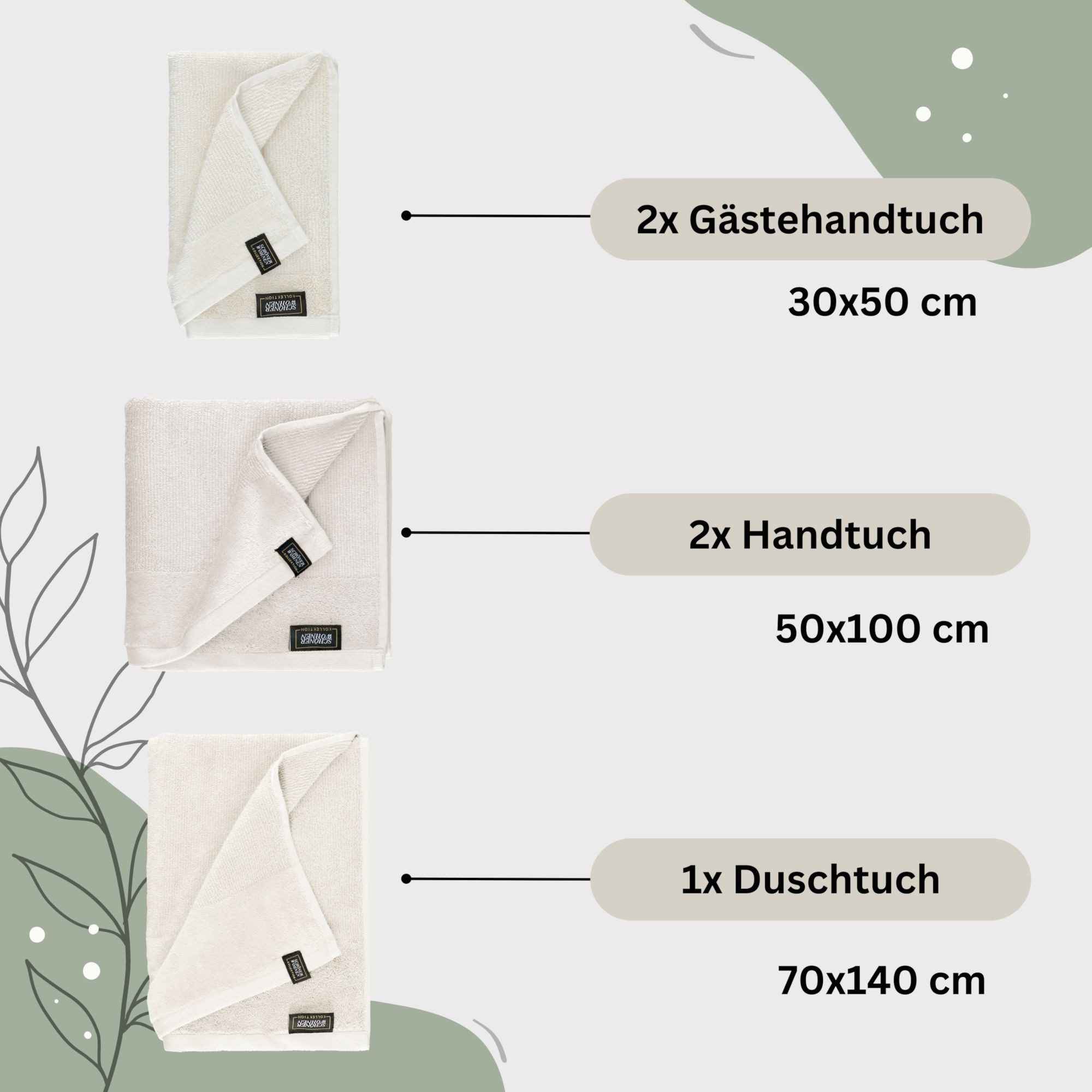 SCHÖNER WOHNEN-Kollektion Handtuch Set SENSE Handtuch Set, Baumwolle (Spar-Set, 1-St), 5er Set (1x 140x70 cm / 2x 100x50 cm / 2x 50x30 cm) in Weiss