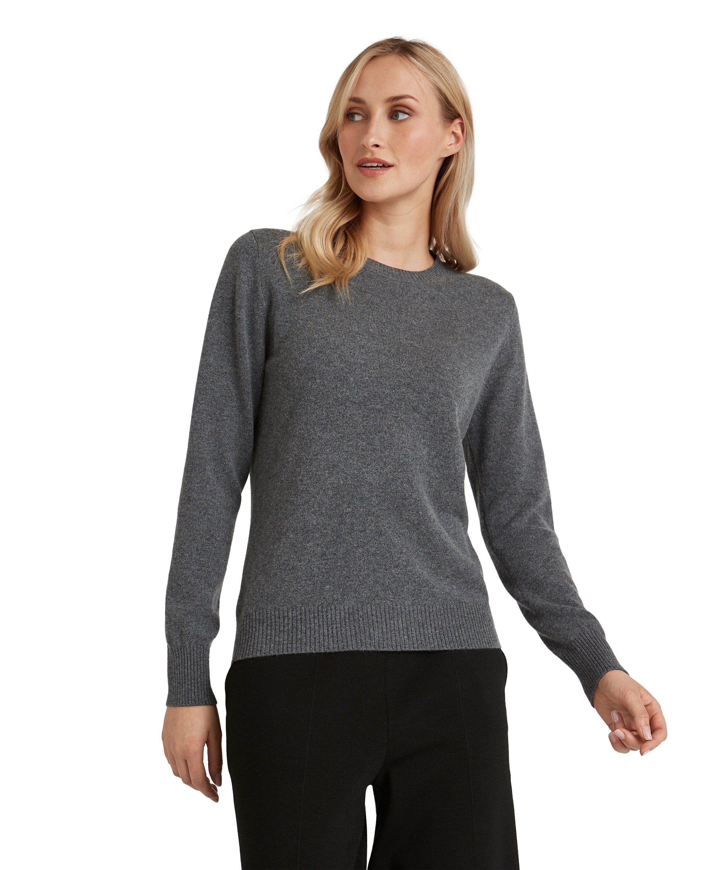 Kaschmir FALKE aus dark (3278) reinem (1-tlg) -heather Strickpullover grey