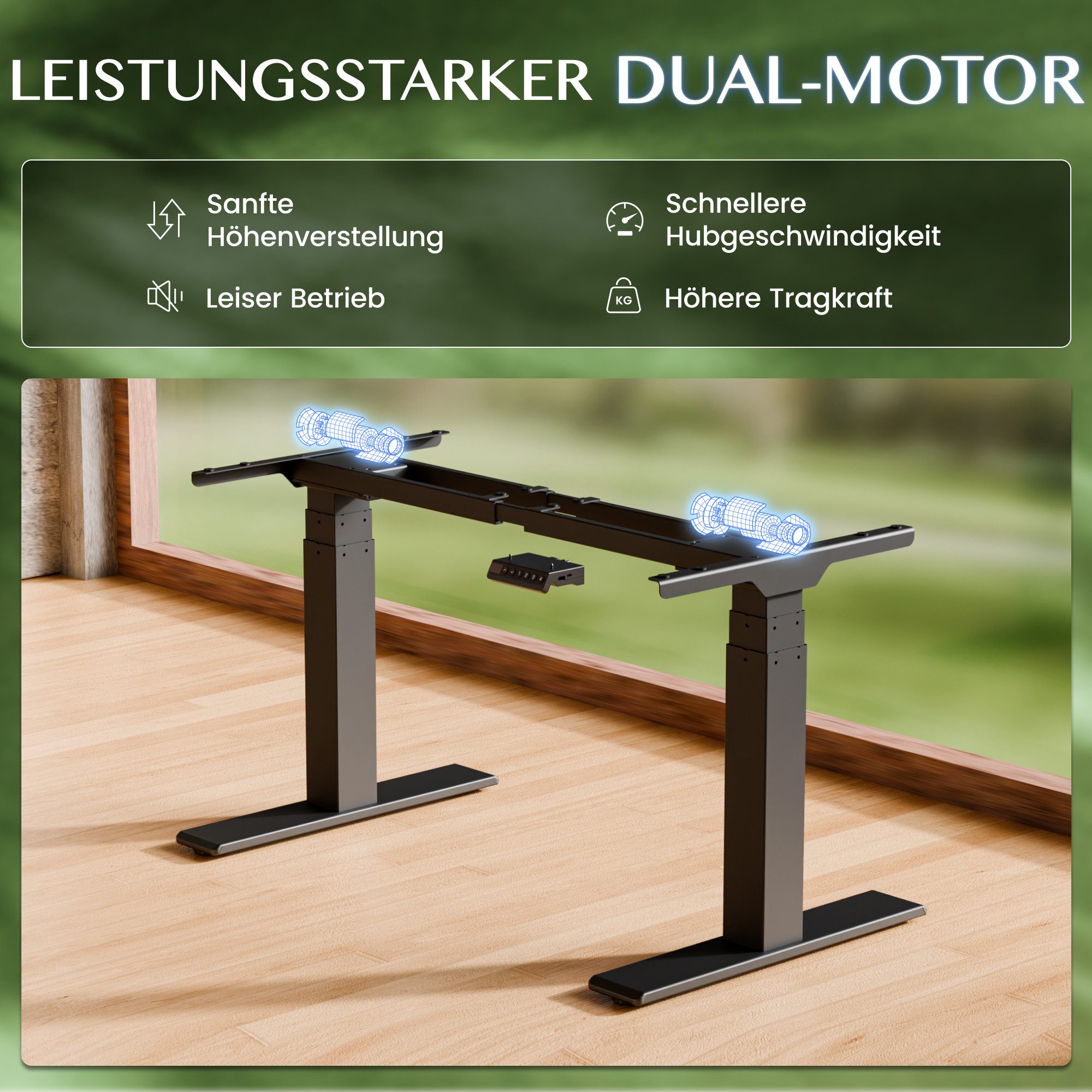 FLEXISPOT Schreibtisch ValtreX E200 Elektrisch höhenverstellbarer Schreibtisch mit Dualmotor (2 Motore, 3-Fach-Teleskop, 4 Speicherplätze, höhenverstellbar von 60–125 cm, Geschwindigkeit 40 mm/s), Kollisionschutz Funktion, USB Ladeanschluss, MAX Load: 200KG