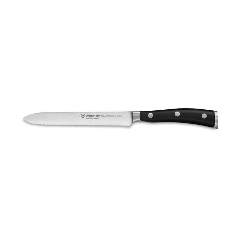 WÜSTHOF Fleischmesser Aufschnittmesser mit Wellenschliff Classic Ikon 14cm, Aufschnittmesser mit Wellenschliff Classic Ikon, schwarz