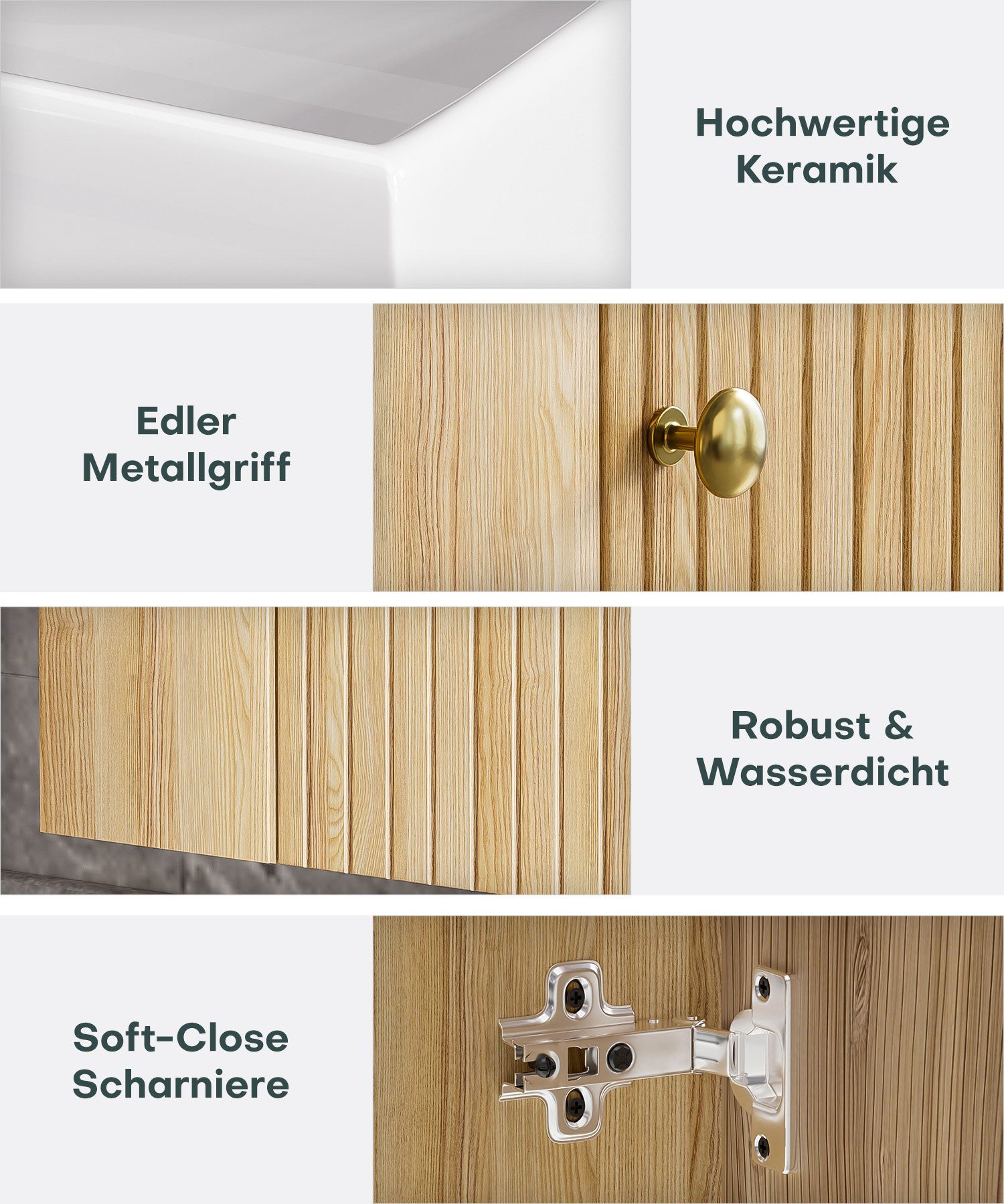 Yorbay Waschtisch Badmöbel Waschtischunterschrank (Breite 55 cm, Badschrank mit Waschbecken), Waschbecken mit Waschtisch für kleine Badezimmer – Bild 5 von 5