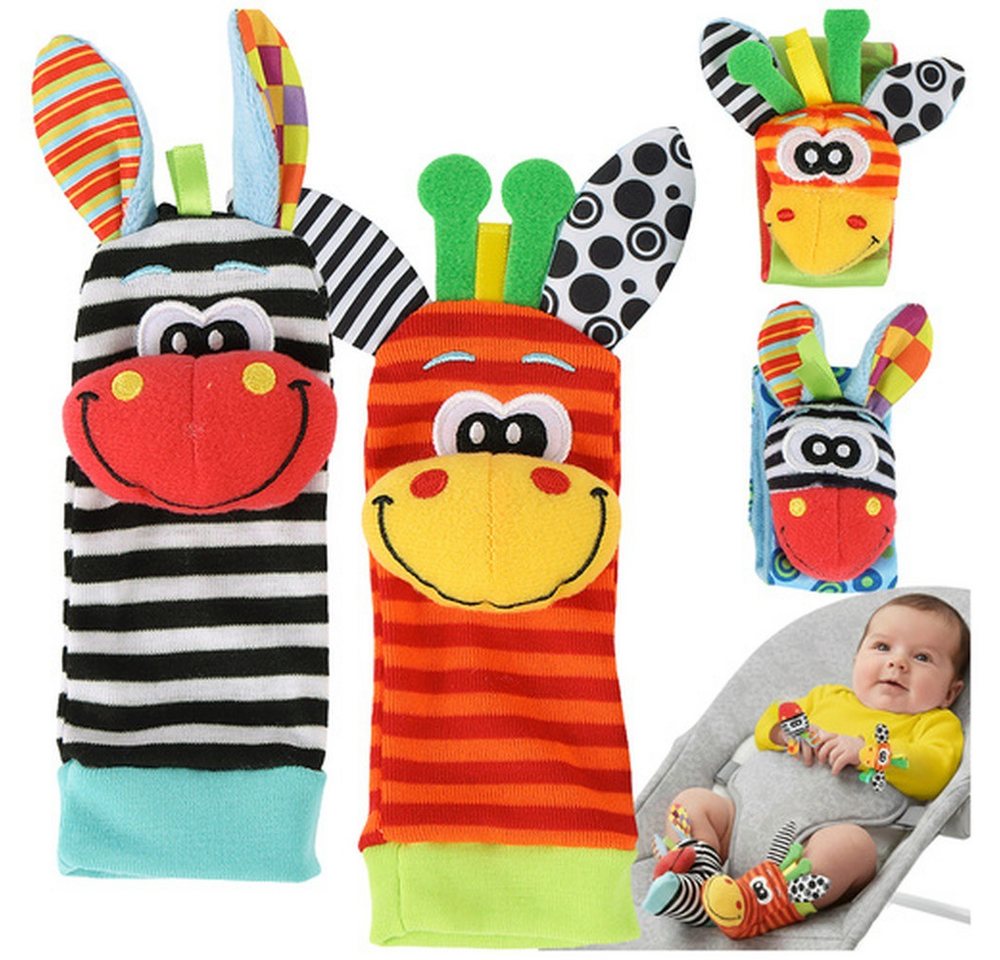 KRUZZEL Rasselsocke Babyrasseln Rasselbänder, Handbänder und Socken mit Rasseln zur spielerischen Förderung