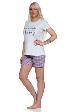 Normann Pyjama Damen Shorty Pyjama, kurzer Schlafanzug mit karierten Shorts