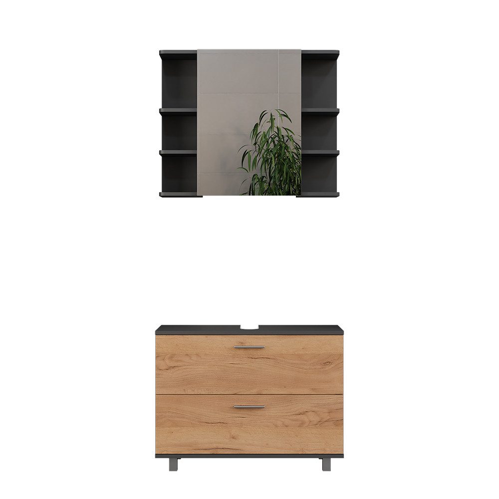 Vicco Badmöbel-Set Ilias, Goldkraft Eiche/Anthrazit/Anthrazit, 2 günstig online kaufen