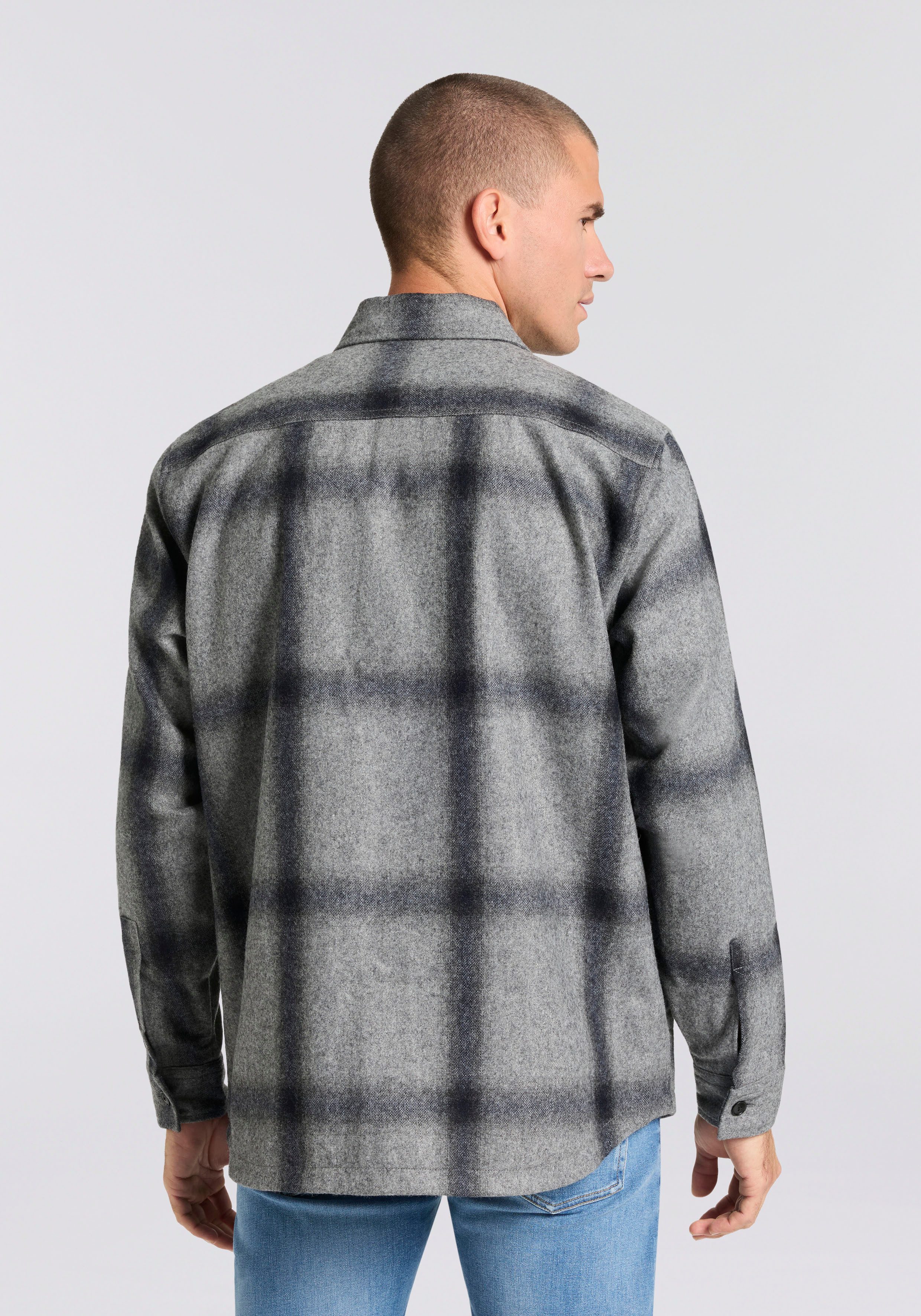BOSS ORANGE Langarmhemd Locky melierte Wollmischung, Karo-Design, oversize fit