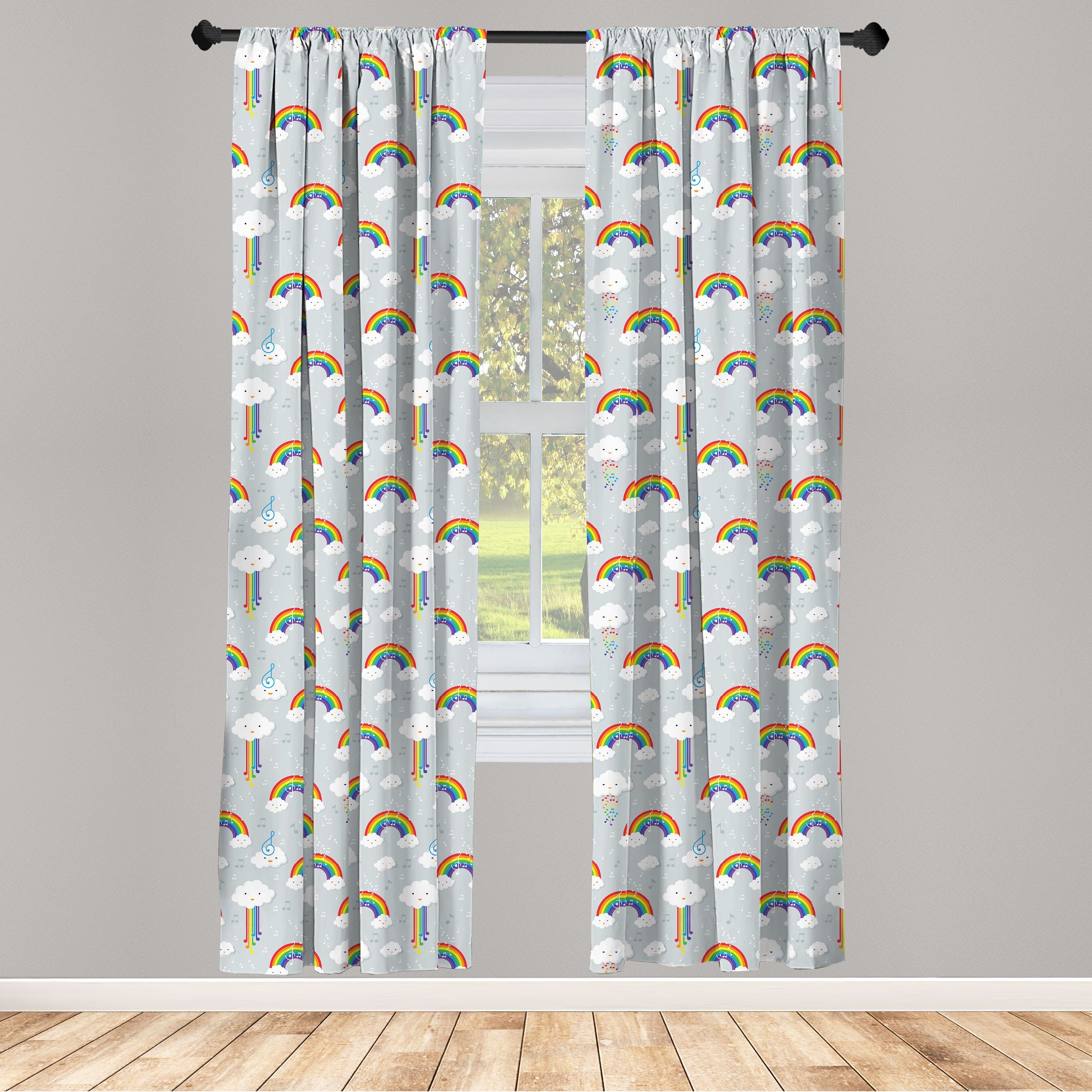 Gardine Vorhang für Wohnzimmer Schlafzimmer Dekor, Abakuhaus, Microfaser, Karikatur-Baby Regenbogen Wolken Zusammensetzung | Fertiggardinen