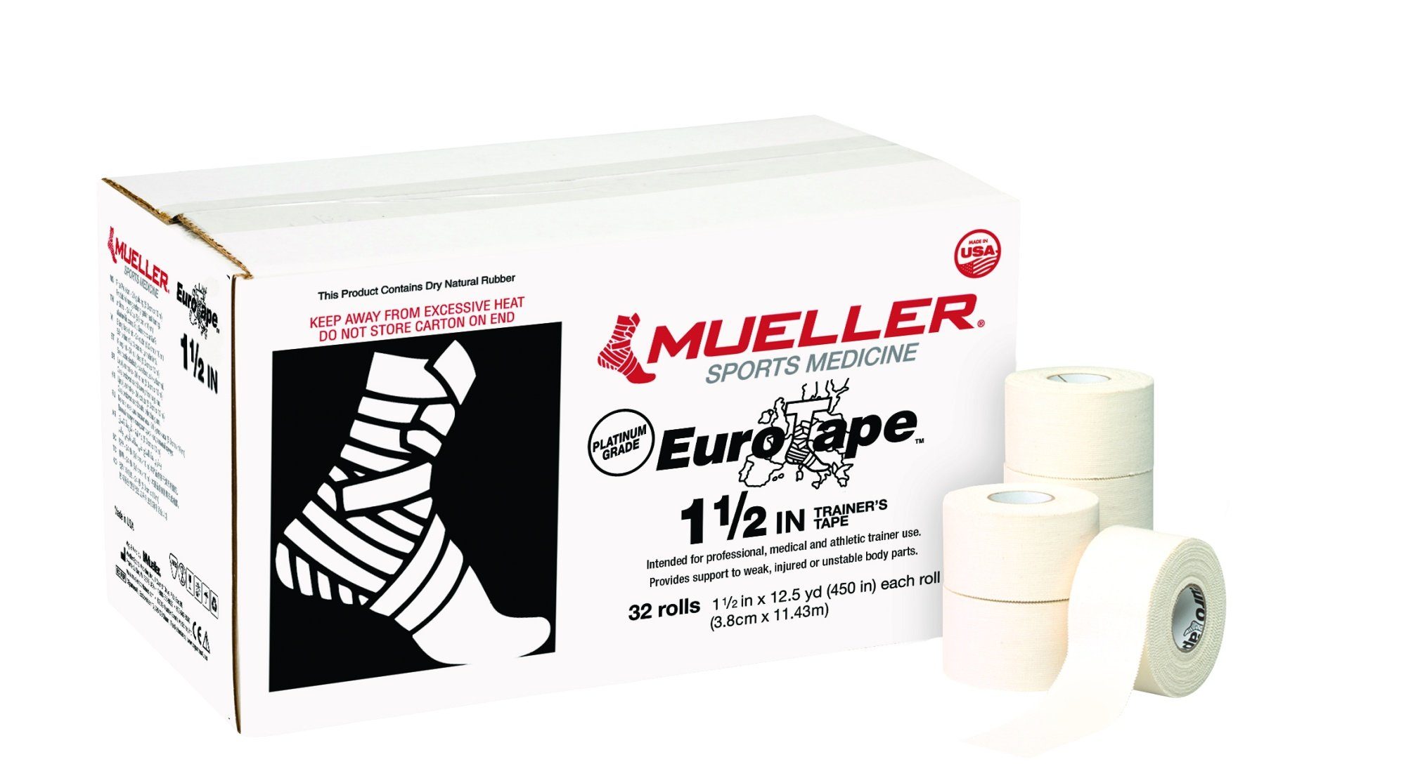 Mueller Sports Medicine Kinesiologie-Tape EuroTape Platinum Grade (1-St) Sporttape, 3 Größen, Praktische Physio-Box