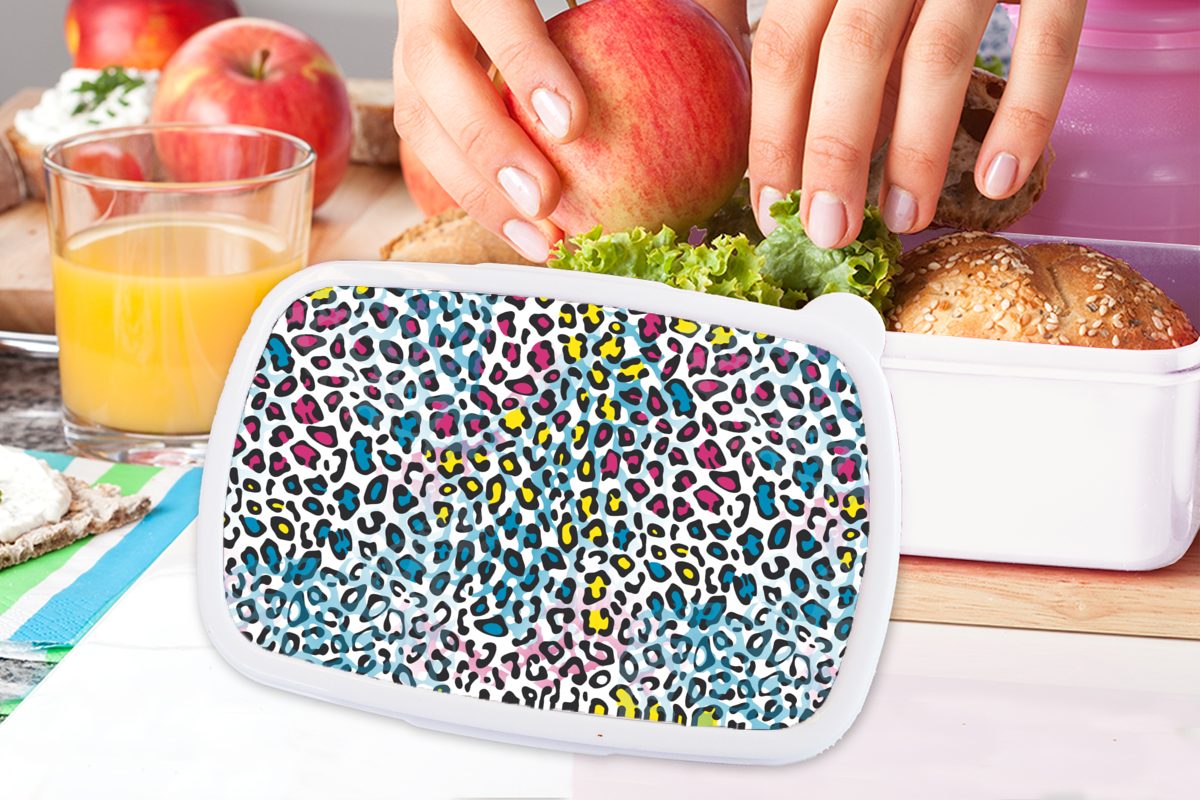 MuchoWow Lunchbox Panther Brotbox und Mädchen Kunststoff, für und Muster, weiß Jungs Erwachsene, Regenbogen - (2-tlg), Brotdose, für Kinder 