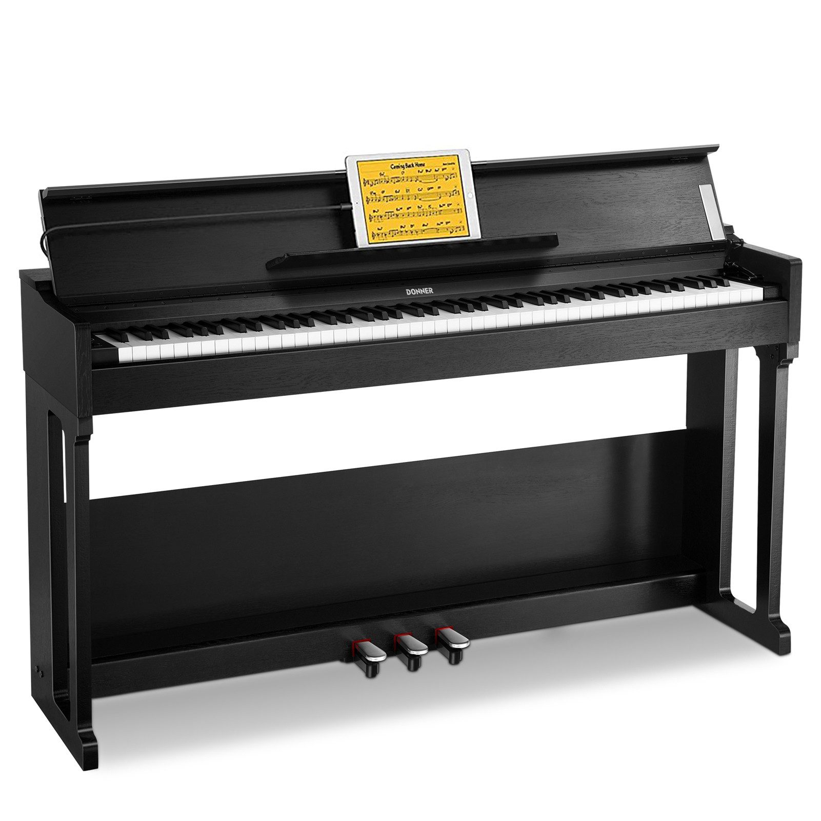 Donner Digitalpiano 88 Tasten Hammermechanik vollgewichtet E-Piano für Anfänger DDP-90 (Schutzhülle, Buff-Stop, Notenständer, Pedal, Ständer)