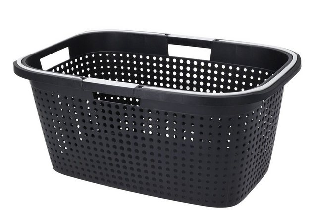 Wäschekorb „Wäschekorb mit Griffen 45 Liter – schwarz“, Tragekorb mit klappbaren Griffen – Einkaufskorb Wäschewanne Wäschesammler