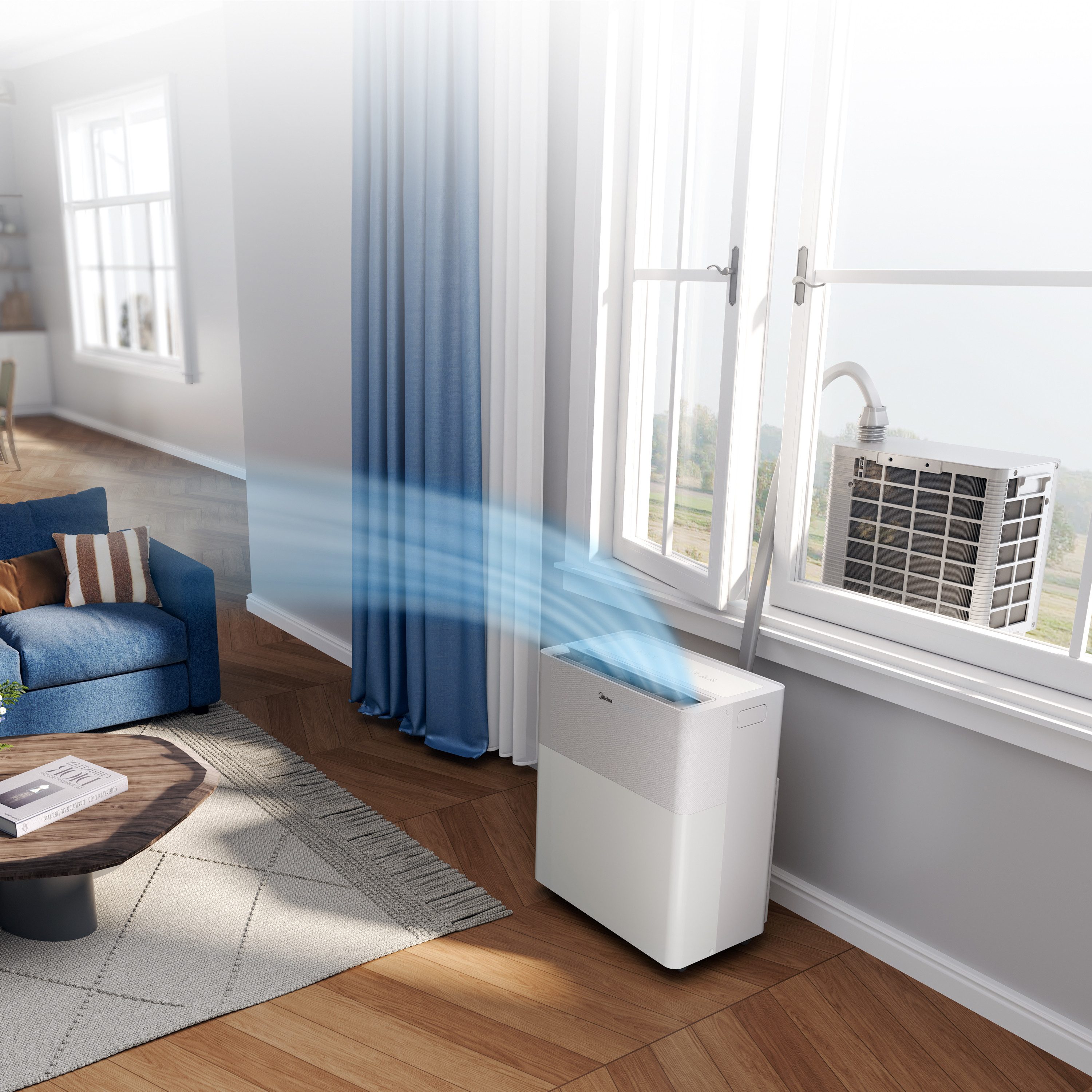 Midea Klimagerät PortaSplit-E, die 4-in-1 Ganzjahreslösung, Kühlen - Entfeuchten - Ventilieren - Heizen
