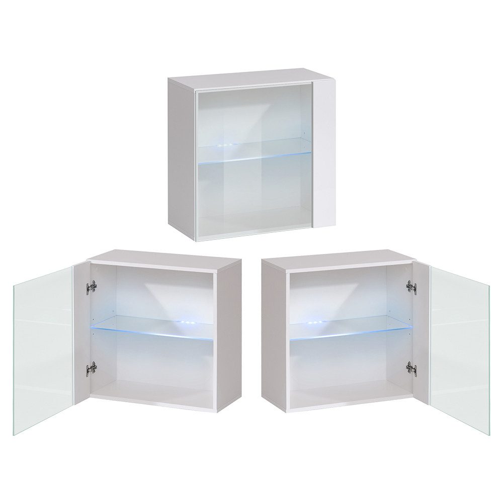 Lomadox Hängevitrine SWANSEA-164 in weiß mit Hochglanz-Fronten, 60 cm breit, inkl. LED-Beleuchtung