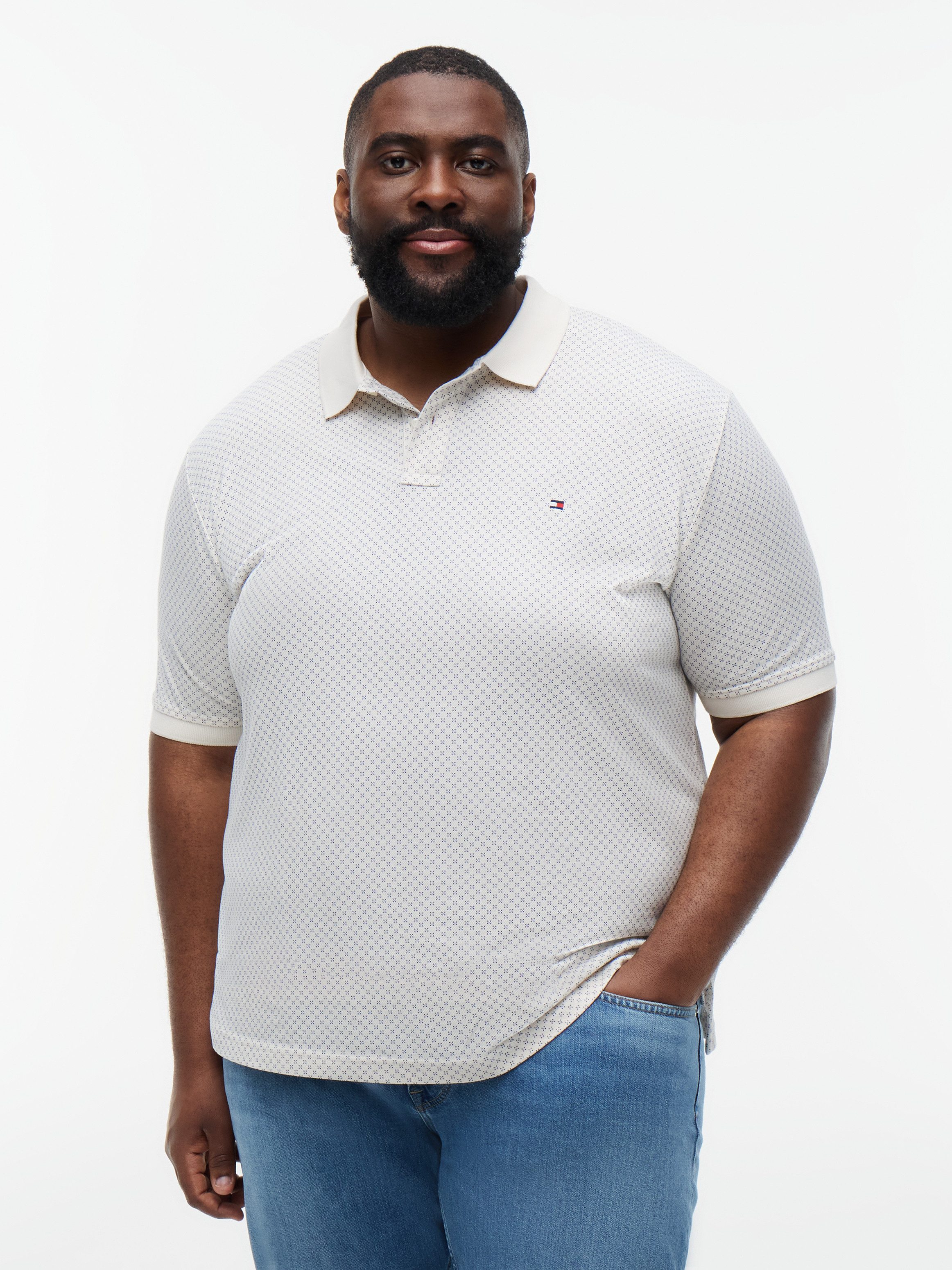 Tommy Hilfiger Big & Tall Poloshirt BT-MICROPRINT PIQUE REGULAR mit geometrischem Muster, Große Größen