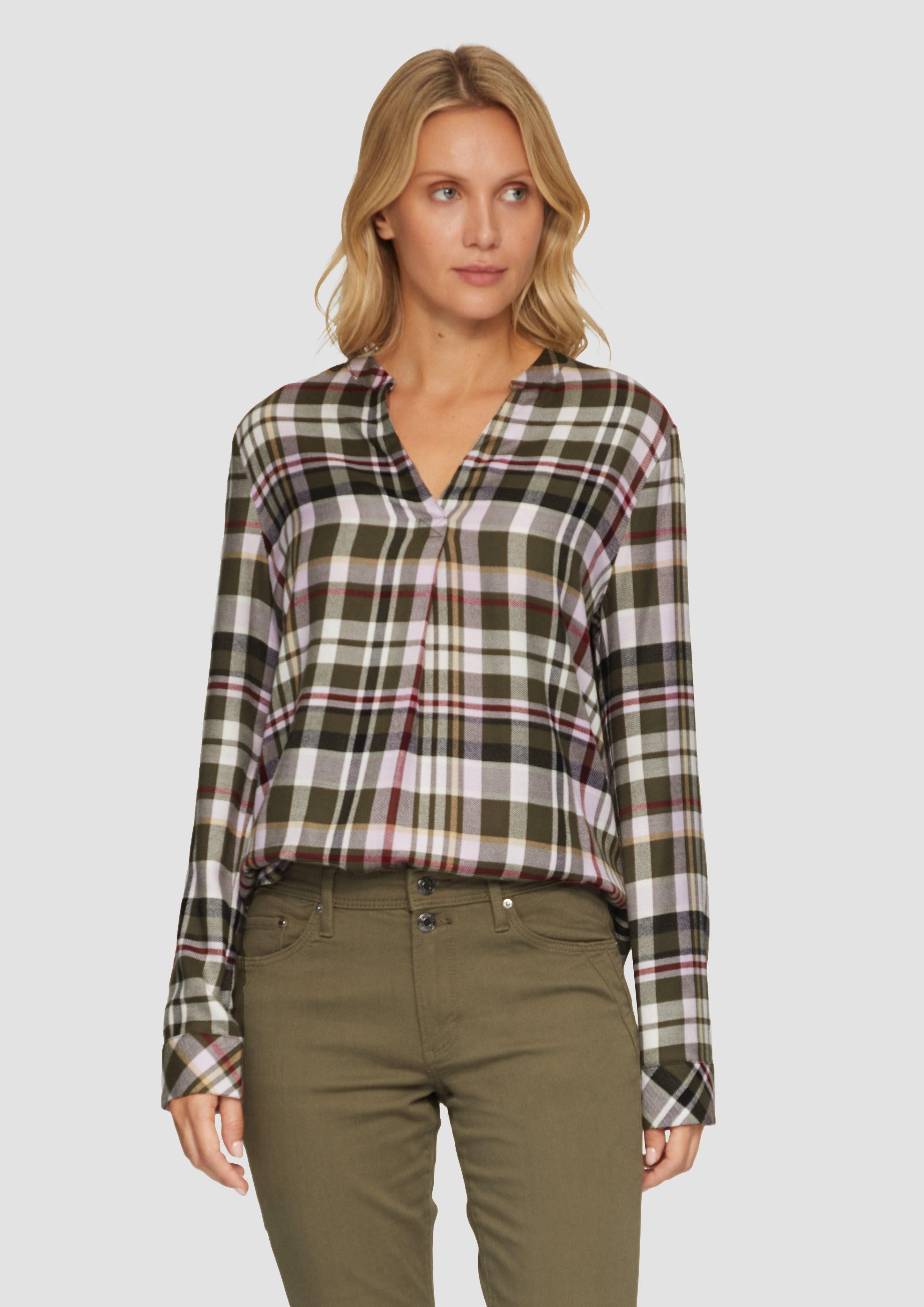 Langarmbluse Karierte Bluse aus Viskosemix und Krempel-Detail
