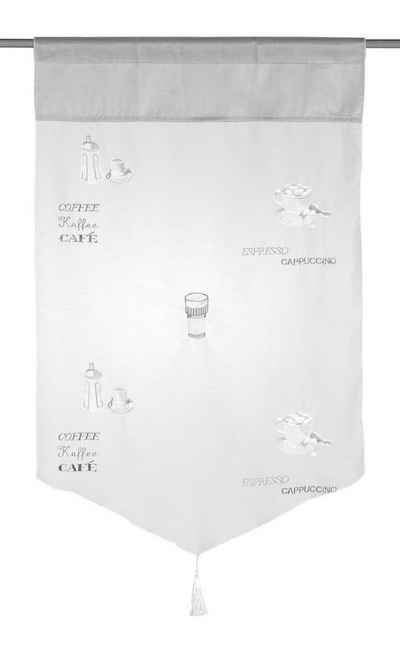 Scheibengardine Scheibengardine Espresso transparent Stickerei weiß grau 60x90cm (BxH), ELBERSDRUCKE, (1 St), leicht perforiert, Kunstfaser, bestickt, pflegeleicht