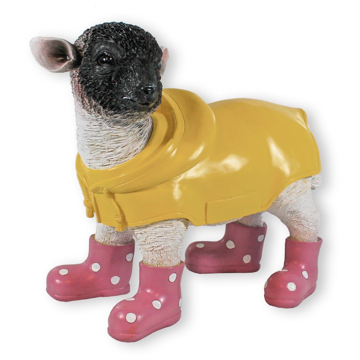 colourliving Tierfigur Gartenfigur Schaf mit Gummistiefeln in rosa Deko, Handbemalt, Wetterfest, Witzige Deko | Tierfiguren