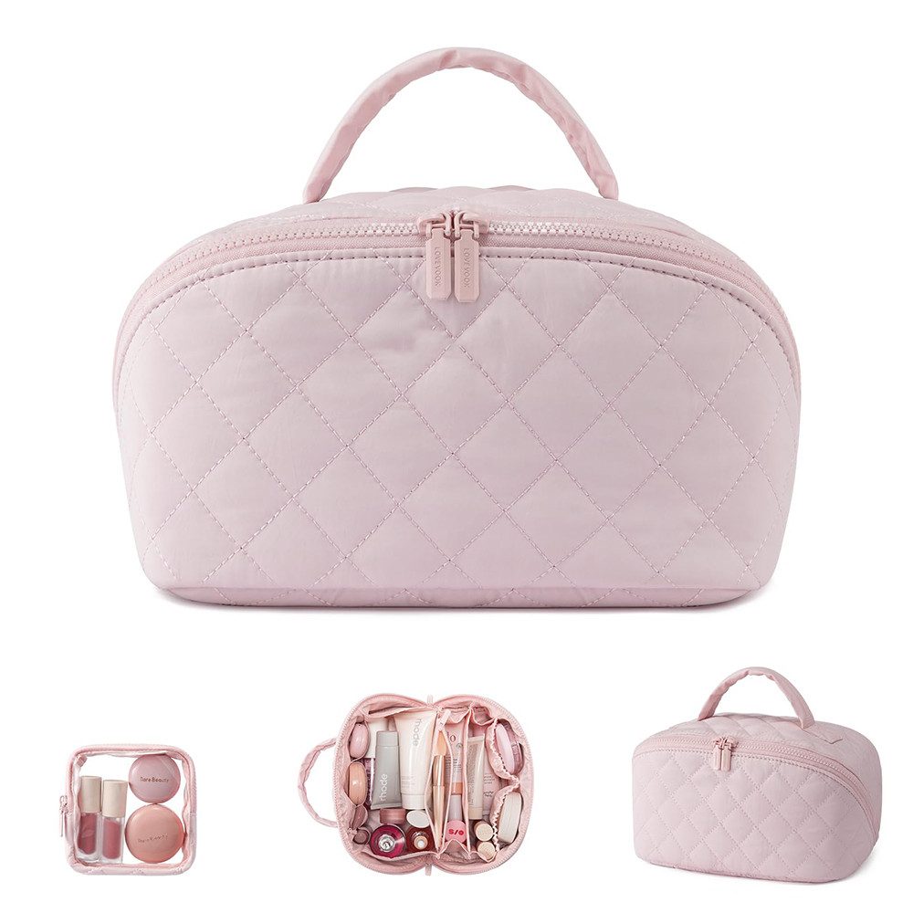 Zaewry Kosmetiktasche Damen Kosmetiktasche, Umfangsreich Kapazität Reise Make-up Tasche, Schlichter Optik Tragbarer Make-up Tasche,Weit geöffnete Tasche