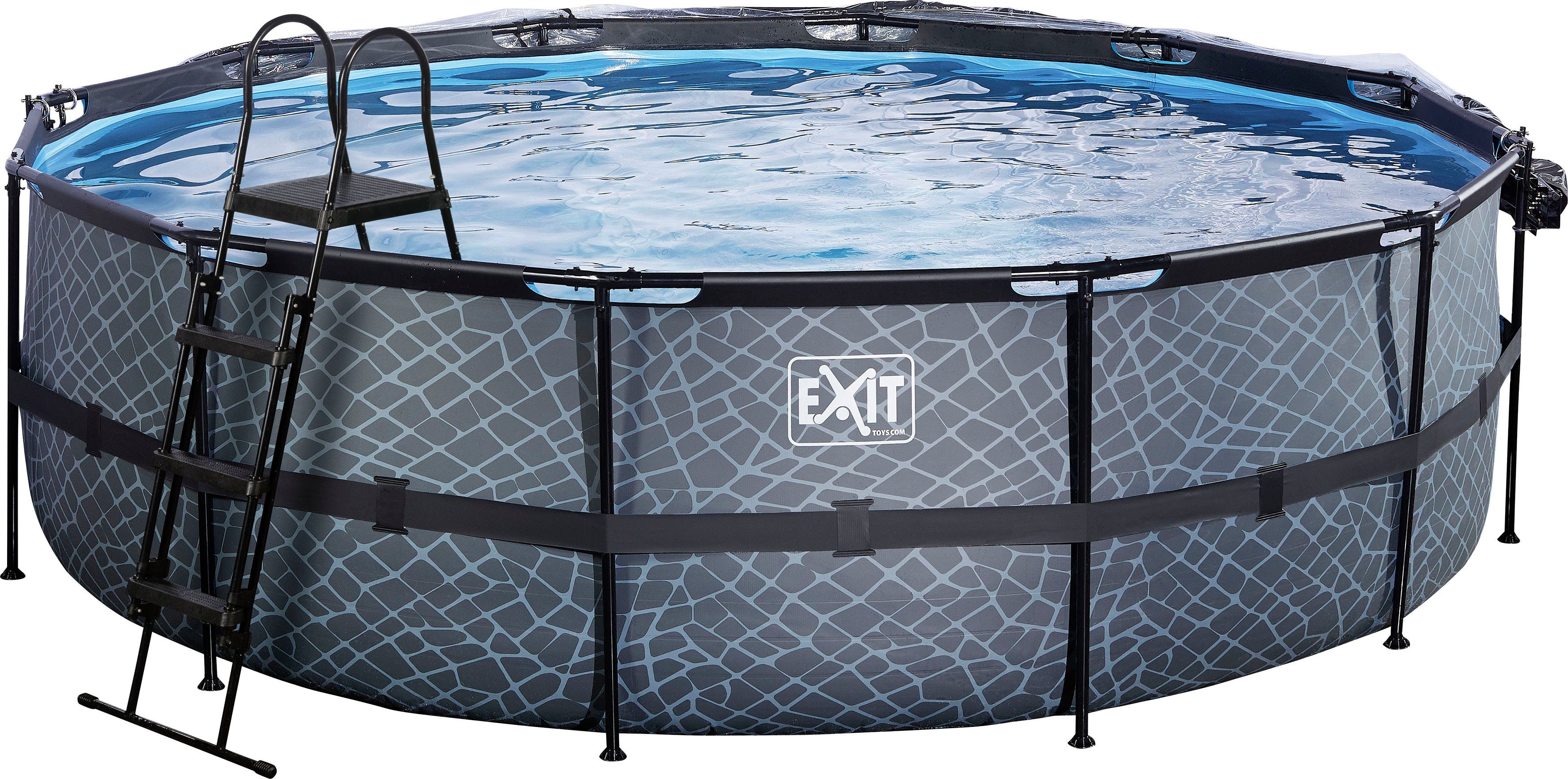 EXIT Framepool inkl. multifunktionaler Poolabdeckung (Set, 4-tlg), ØxH: 488x 122 cm, mit Sandfilteranlage und Sicherheitsleiter