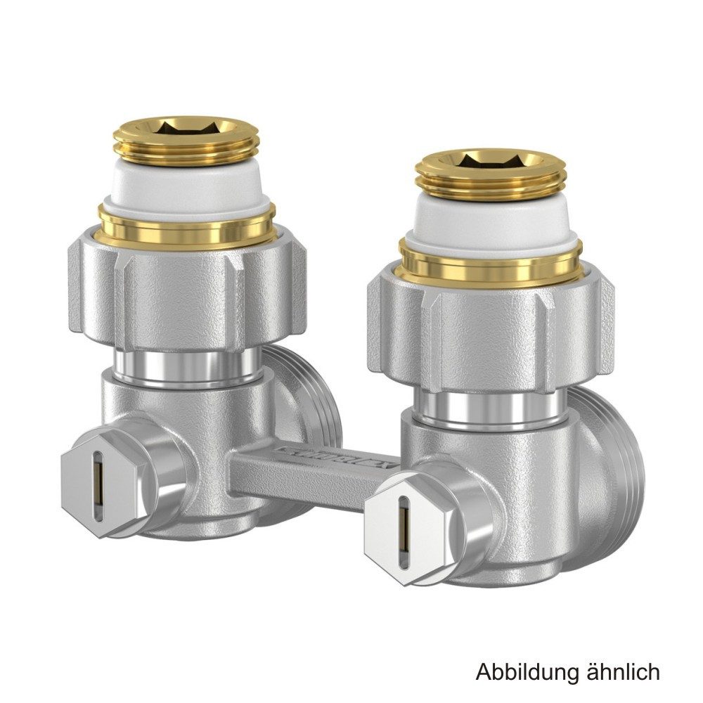 Simplex Armaturen Heizkörper Simplex Zweirohr-Hahnblock Eckform Rohrabstand 50mm für HK mit 1/2" IG