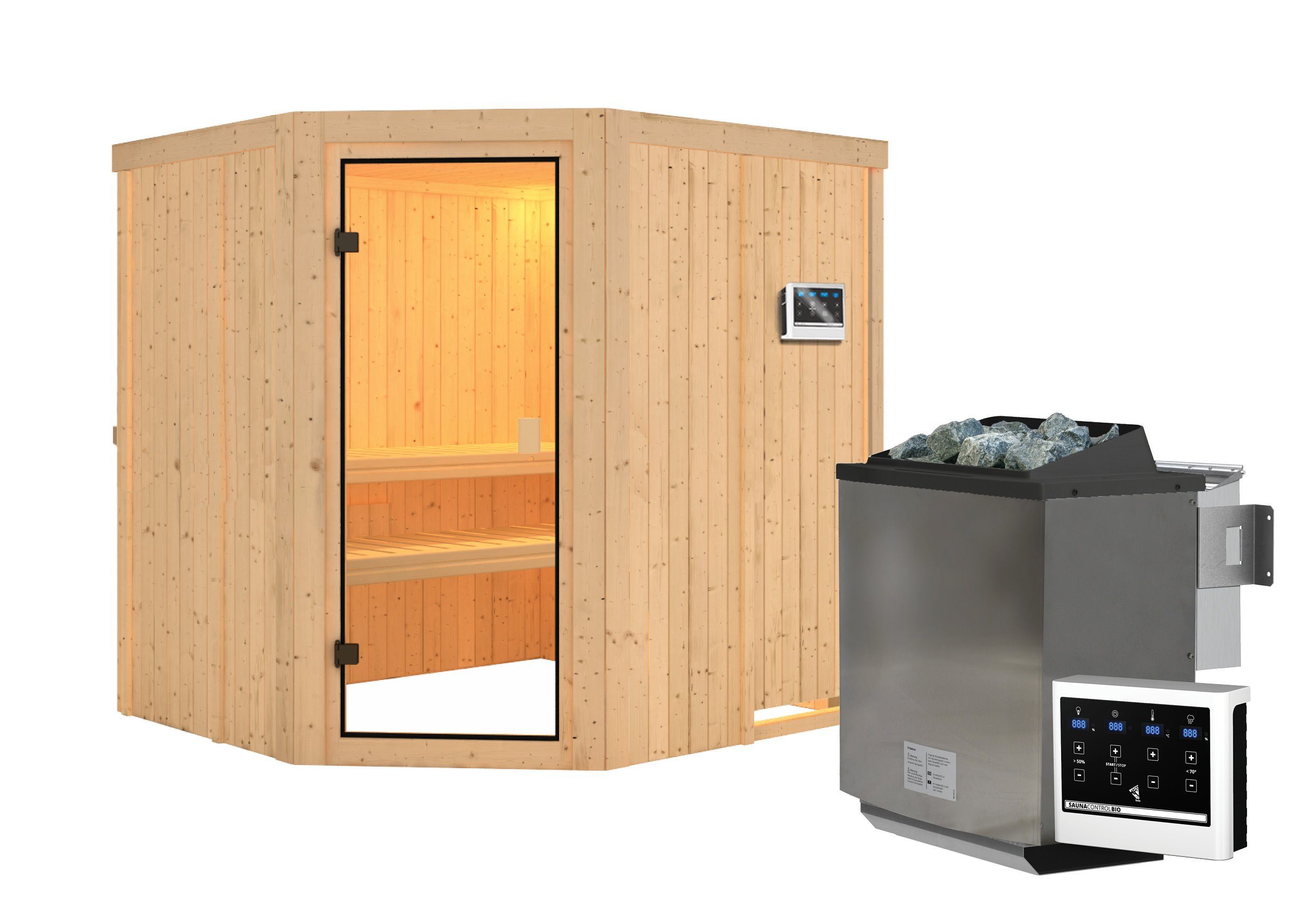 Karibu Saunahaus Innensauna Ella mit 9kW Bio Ofen und Steuergerät Easy, nor günstig online kaufen