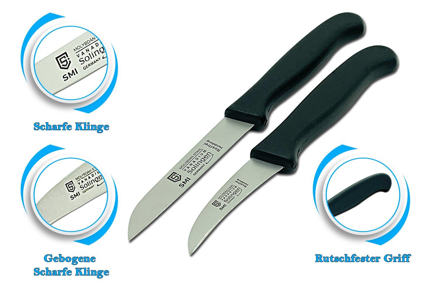 SMI Obstmesser 2 Stück Schälmesser Solingen Gemüsemesser Obstmesser gebogen / gerade
