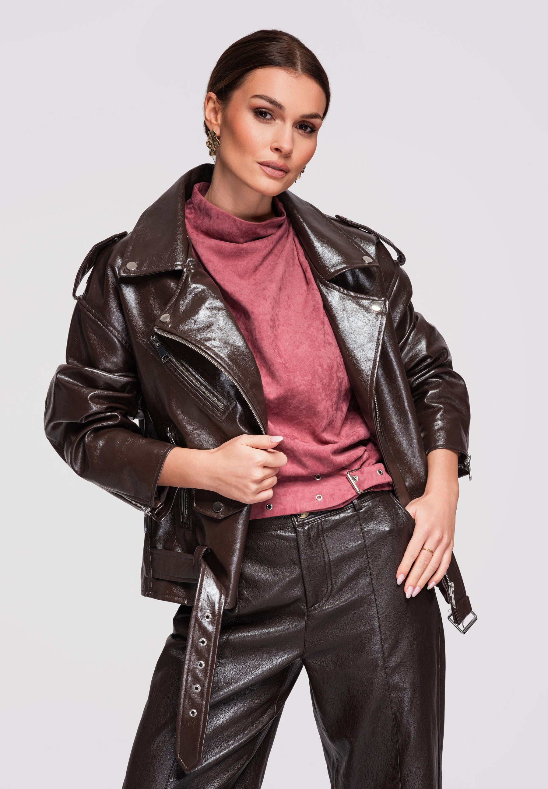 OMBRE Bikerjacke Damen Bikerjacke – Lockerer Oversize-Schnitt Lockerer, leicht oversized Schnitt