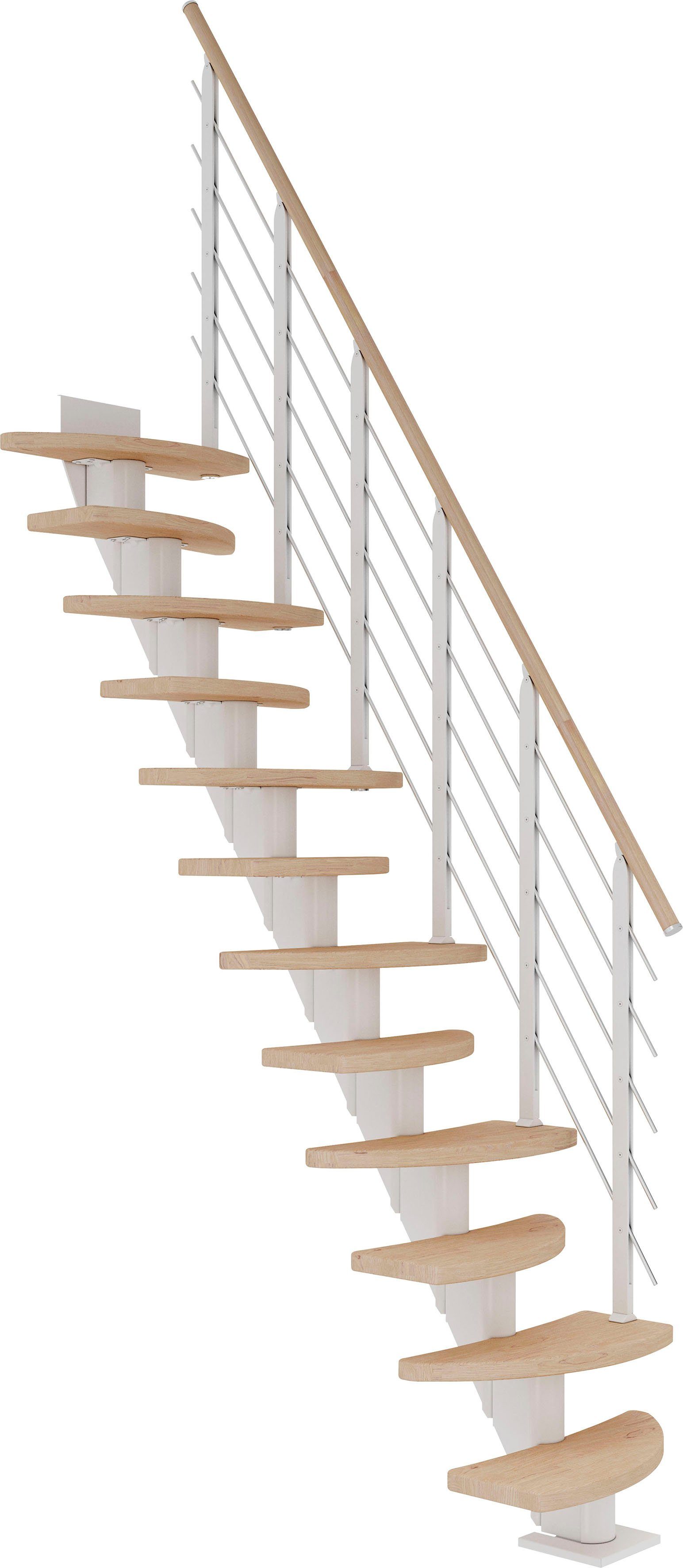 Dolle Mittelholmtreppe Berlin, für Geschosshöhen bis 247 cm, Stufen offen, Eiche weiß/Metall